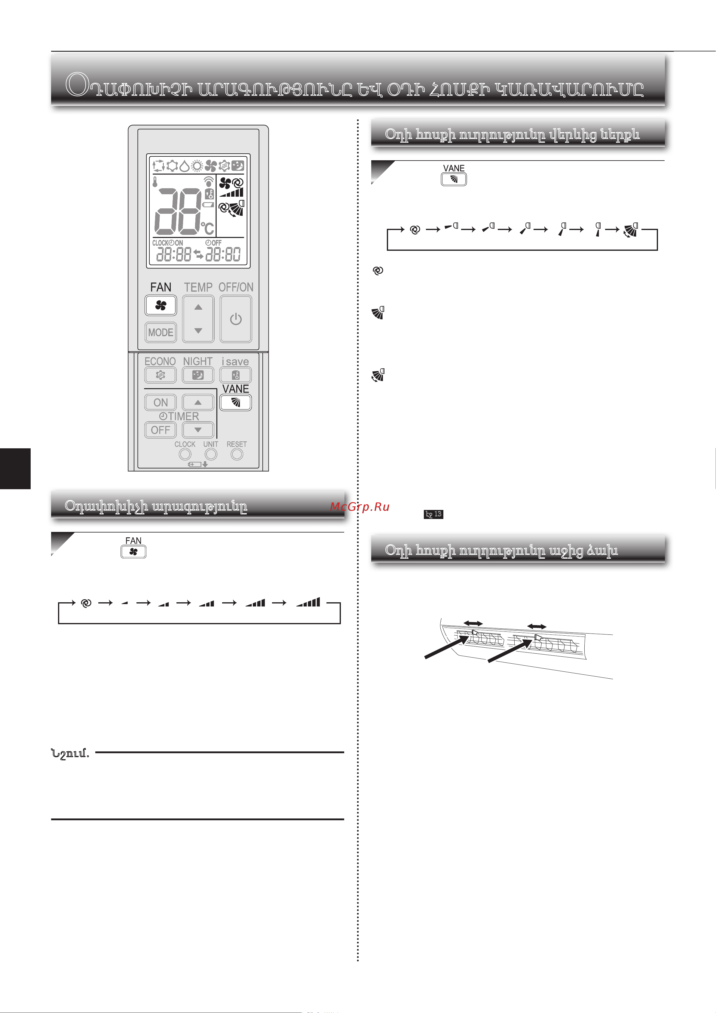 Mitsubishi Electric BT50 VG [54/80] Դափոխիչի արագությունը եվ օդի հոսքի կառավարումը