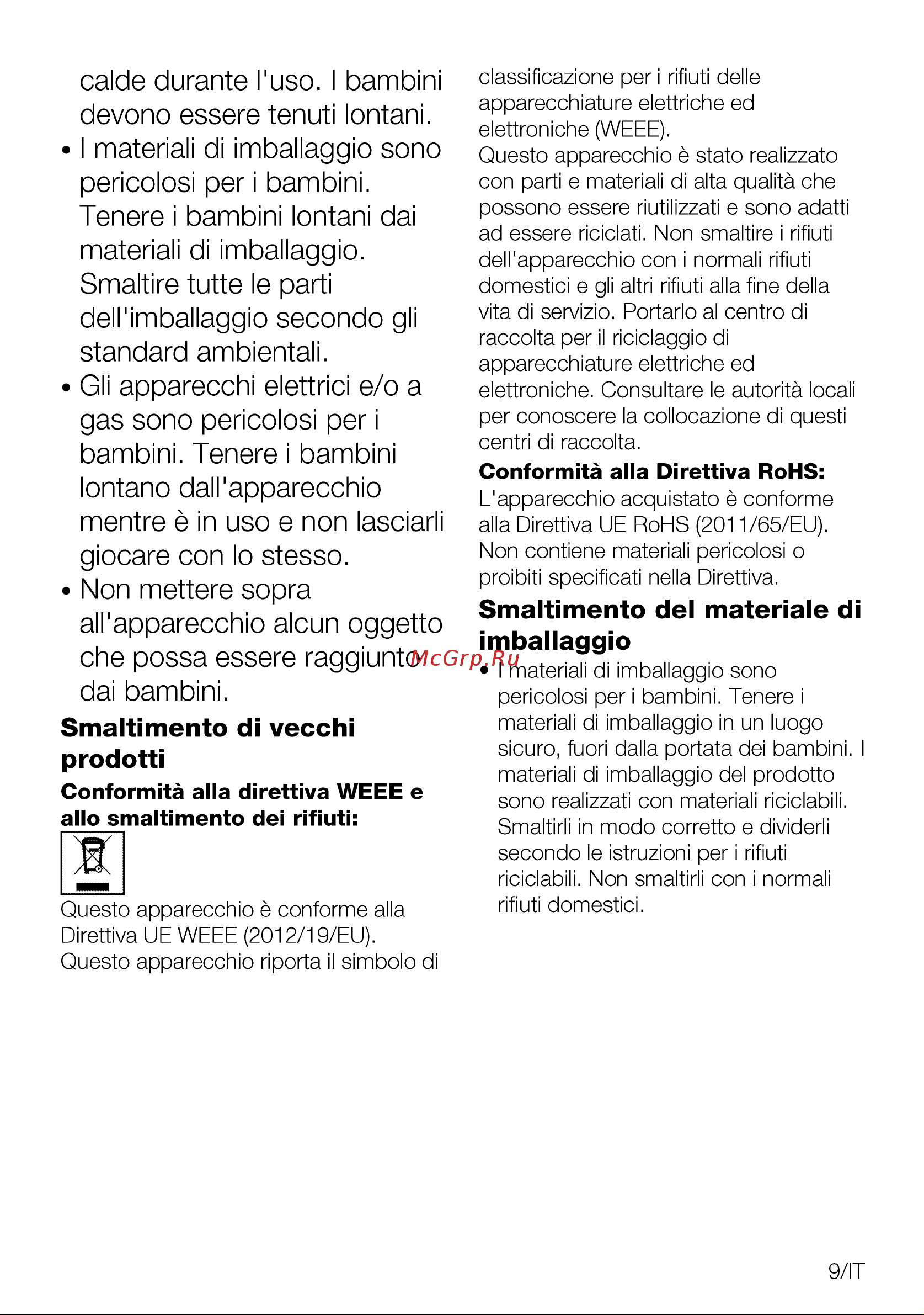 Grundig GIGA 6234260 XE [9/60] Smaltimento del materiale di imballaggio