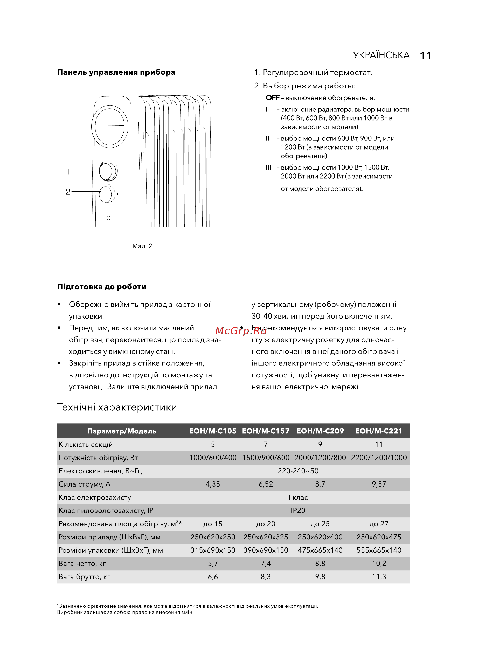 Electrolux Cosmo EOH/M-C209 - 9 секций НС-1342999 [11/20] Texhnhi характеристики