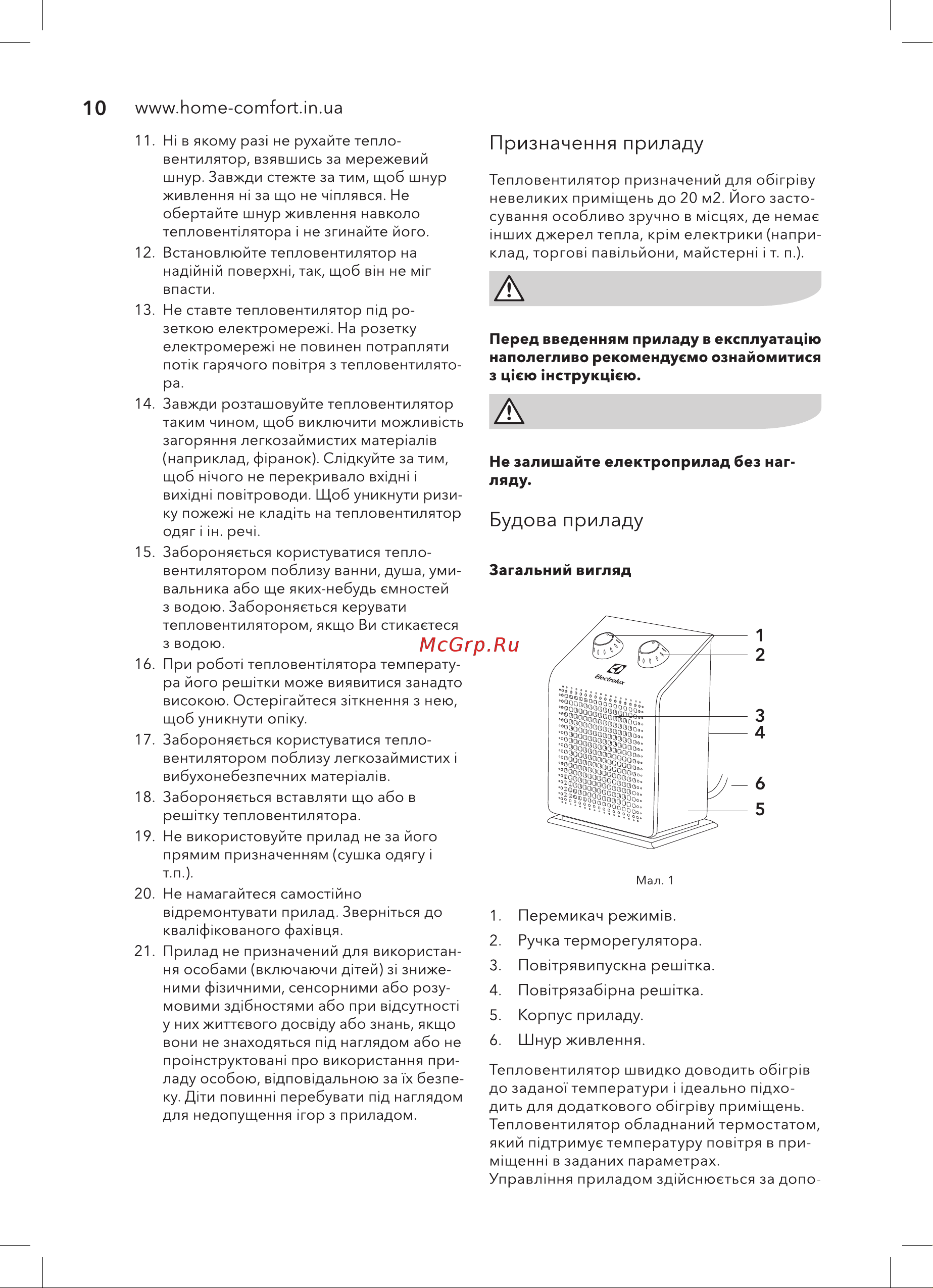 Electrolux EFH/S-115 [10/20] Будова приладу