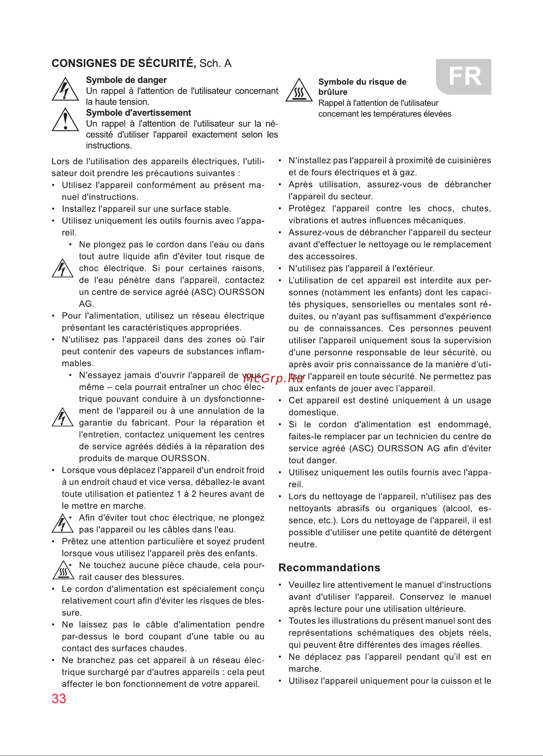 Oursson MO3010/DC [33/88] Consignes de sécurité sch a