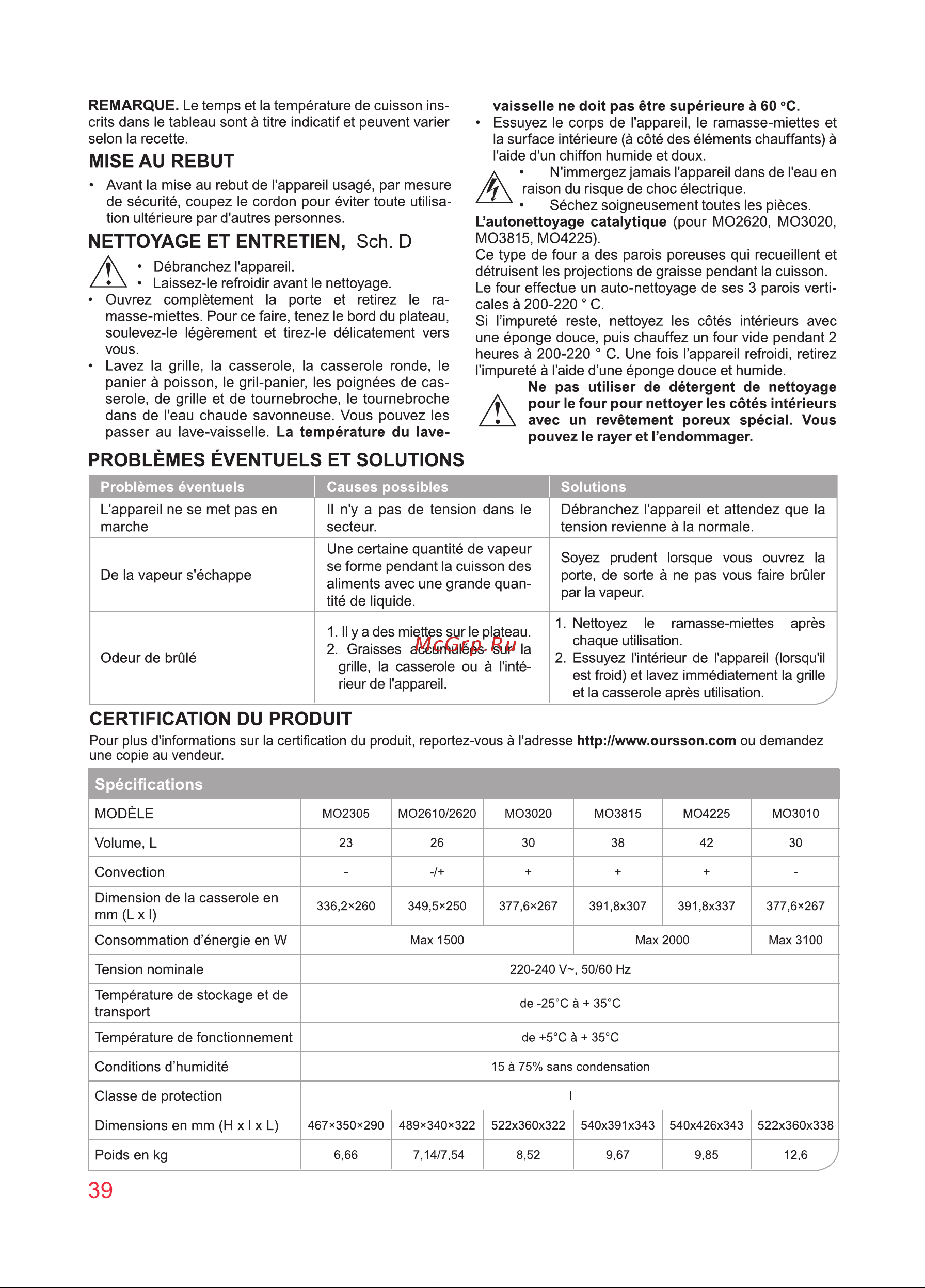 Oursson MO3010/DC [39/88] Certification du produit