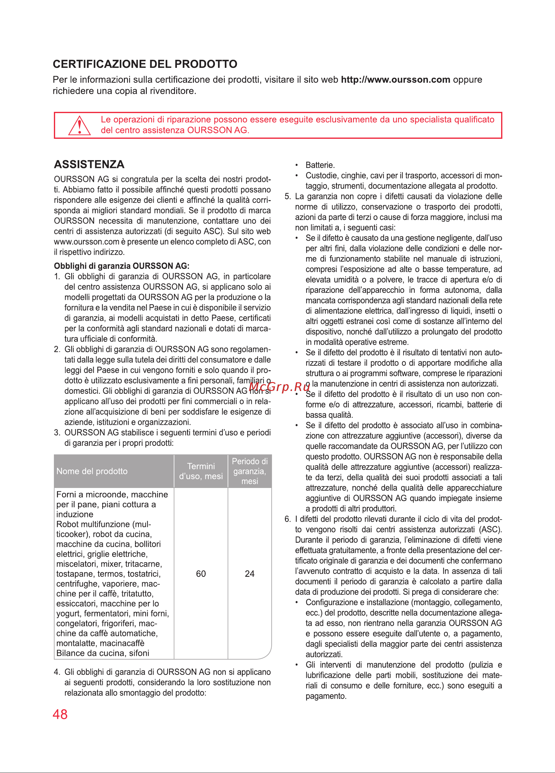 Oursson MO3010/DC [48/88] Assistenza