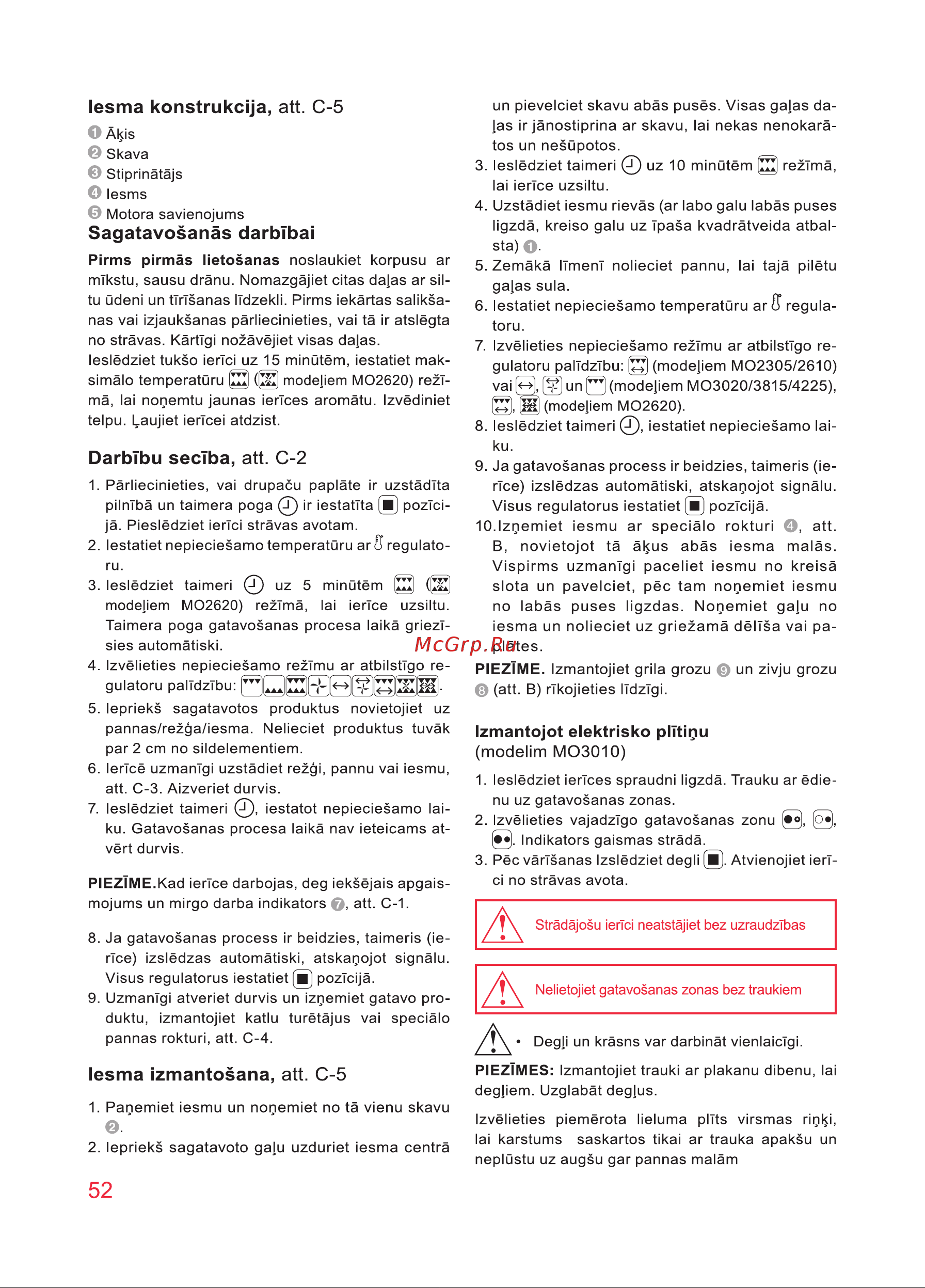 Oursson MO3010/DC [52/88] Darbtbu seciba att c 2