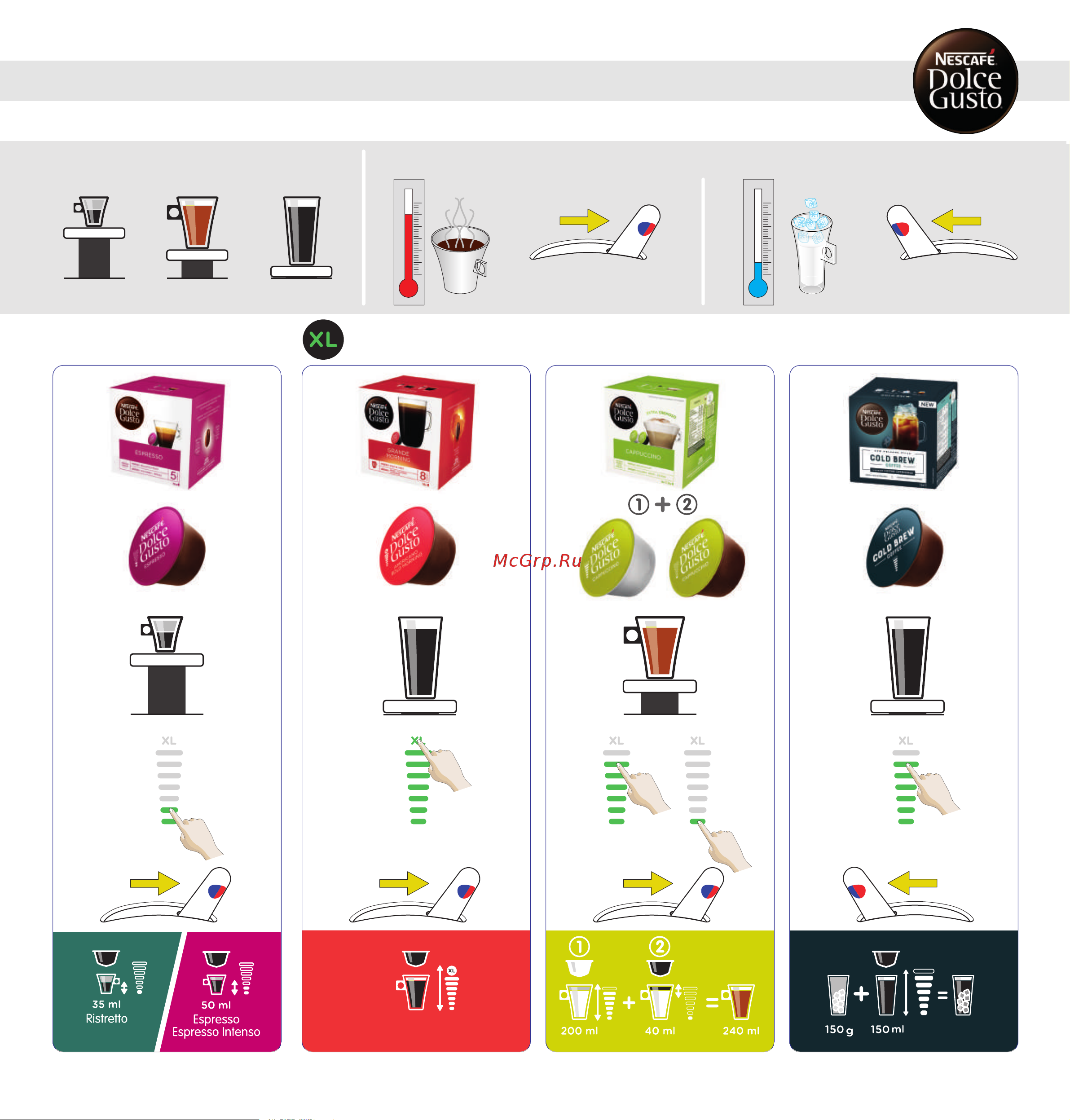 Krups KP270810 [7/20] Adjust the drip tray choose hot orcold