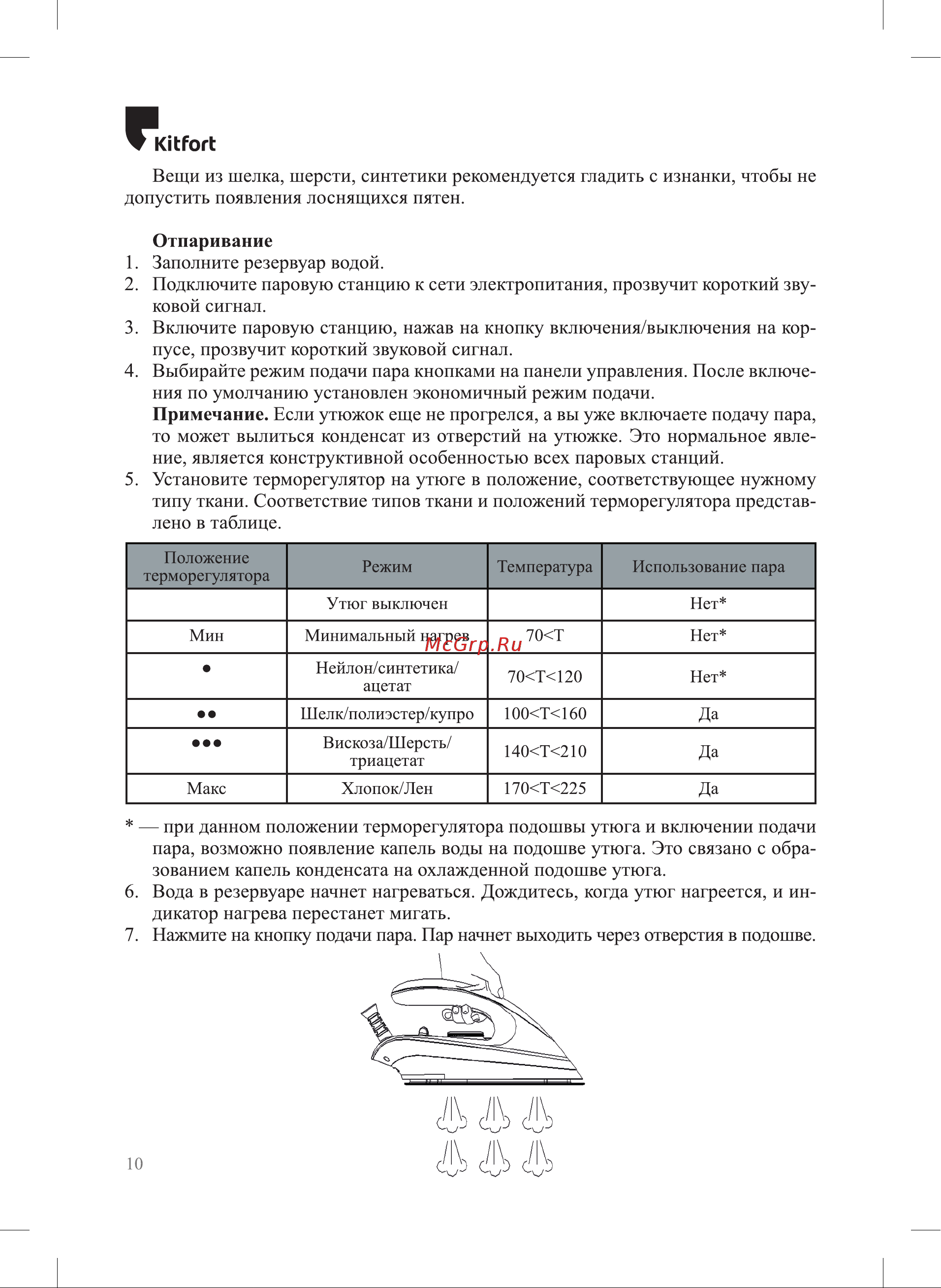 Kitfort КТ-980 [10/20] Заполните резервуар водой 2 подключите паровую станцию к сети электропитания прозвучит короткий зву