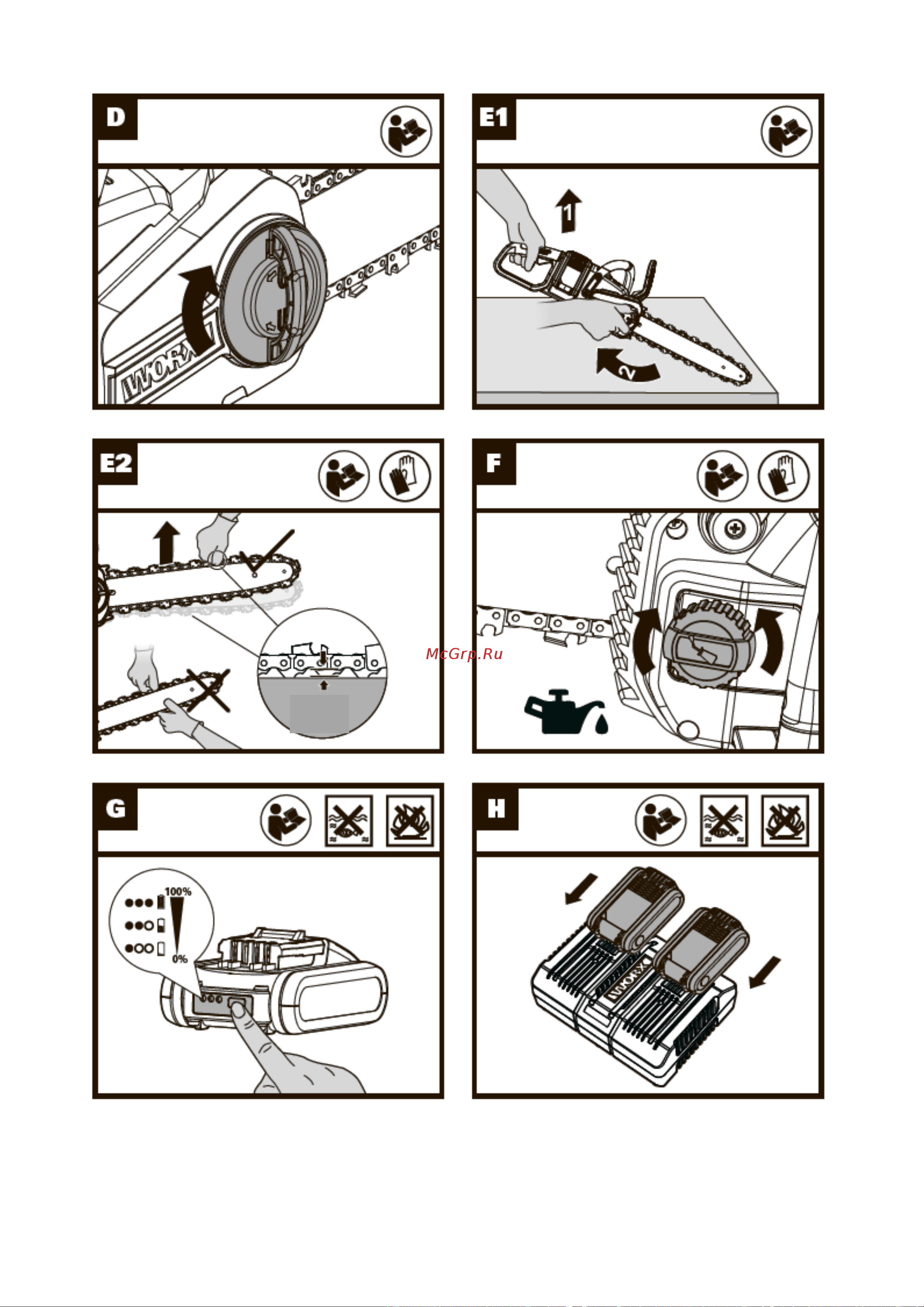 Worx 40 В, 2х2.0 А*ч, двойное ЗУ 2x2A WG384E Инструкция по эксплуатации онлайн [12/25] 835720