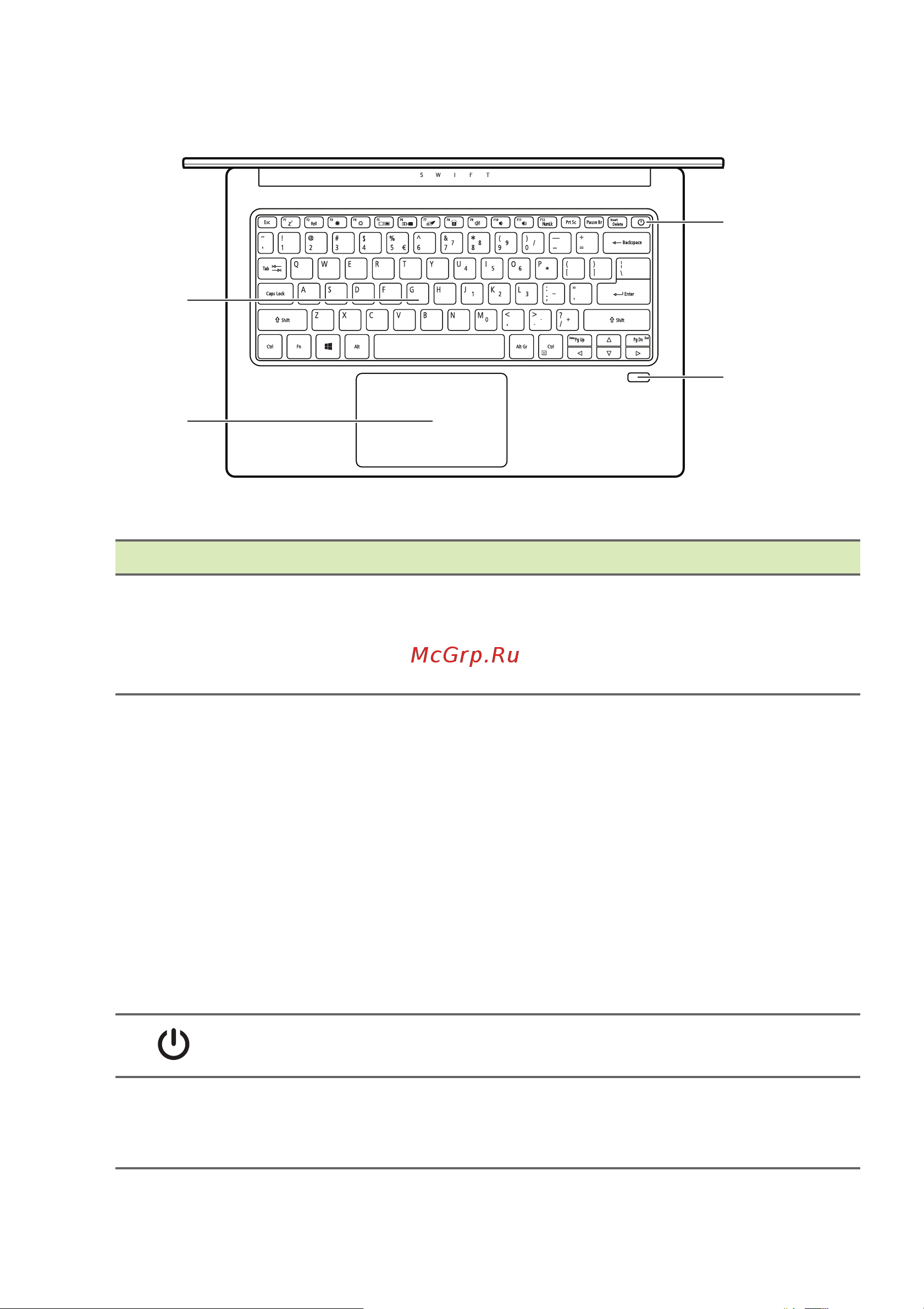 Acer Swift 3 SF314-511-55DP NX.ACXER.002 [11/95] Вид клавиатуры