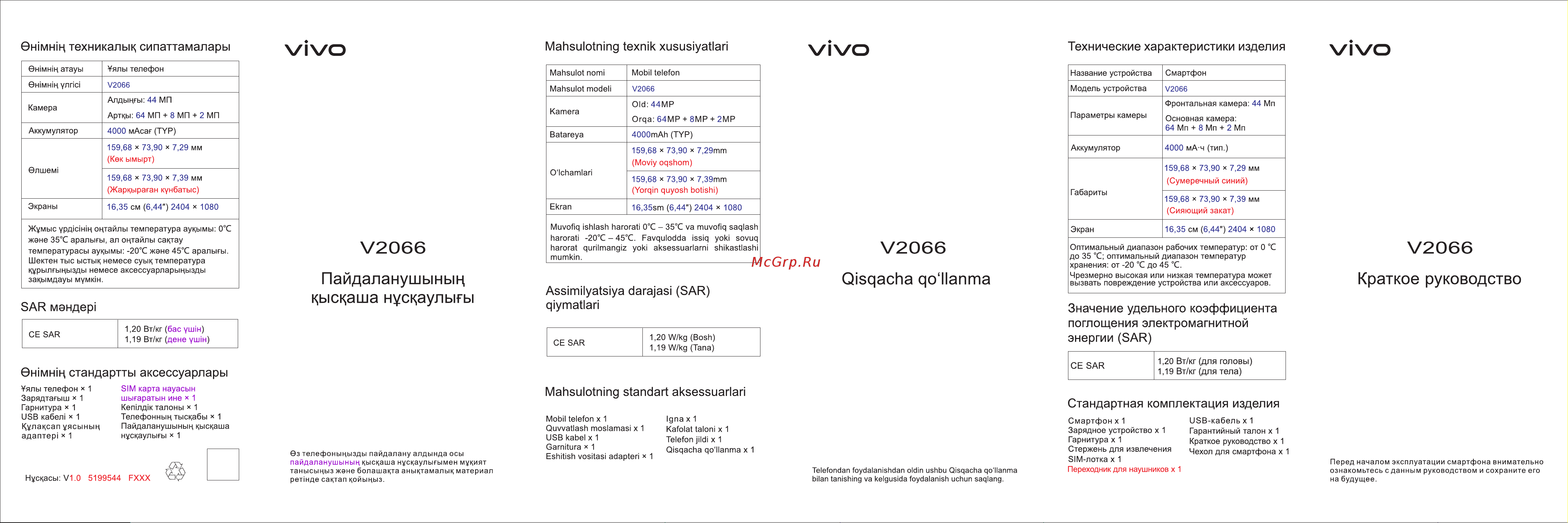 VIVO V21 Сумеречный синий (V2066) Инструкция по эксплуатации онлайн