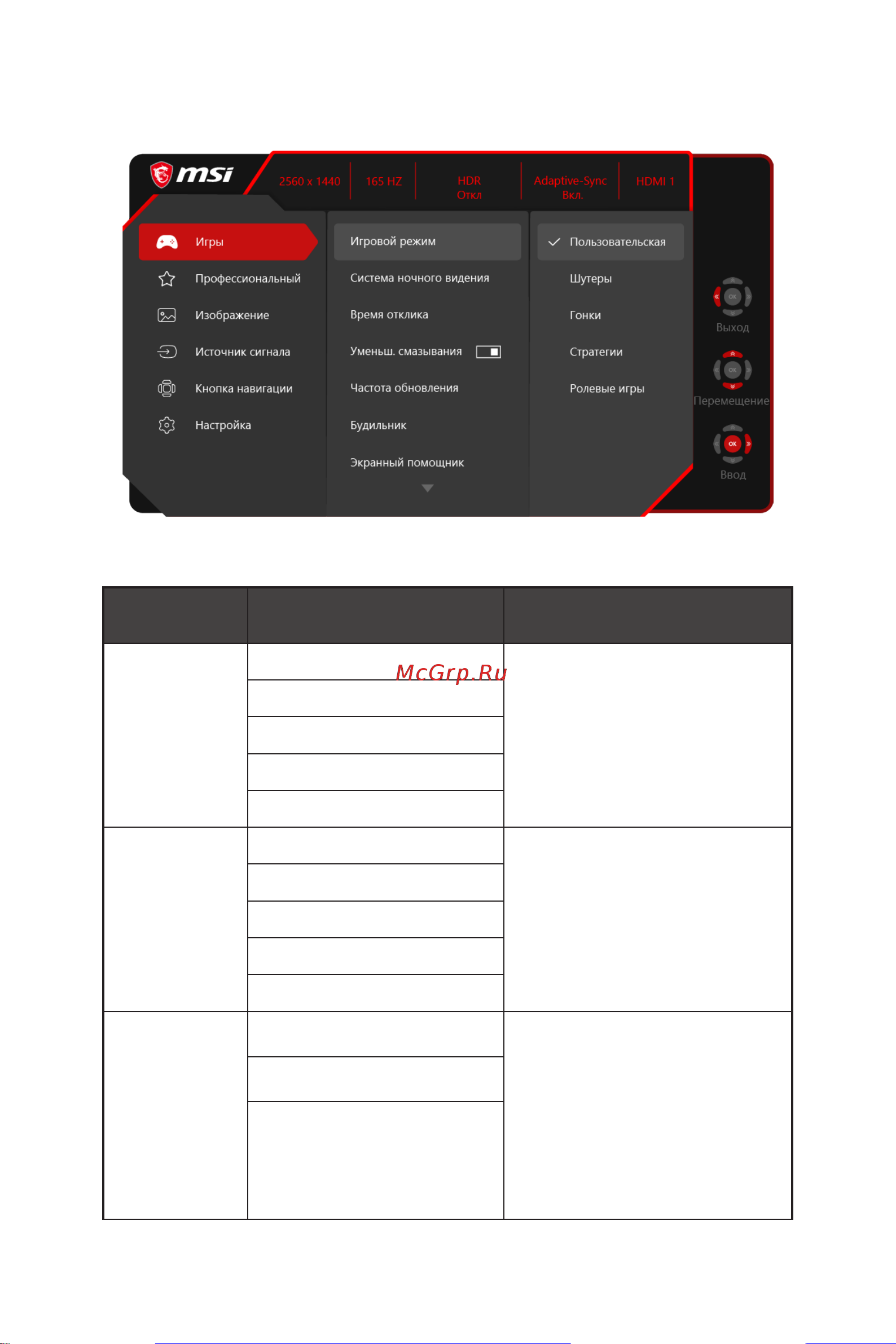 MSI Optix MAG274QRF [10/26] Настройка экранного меню