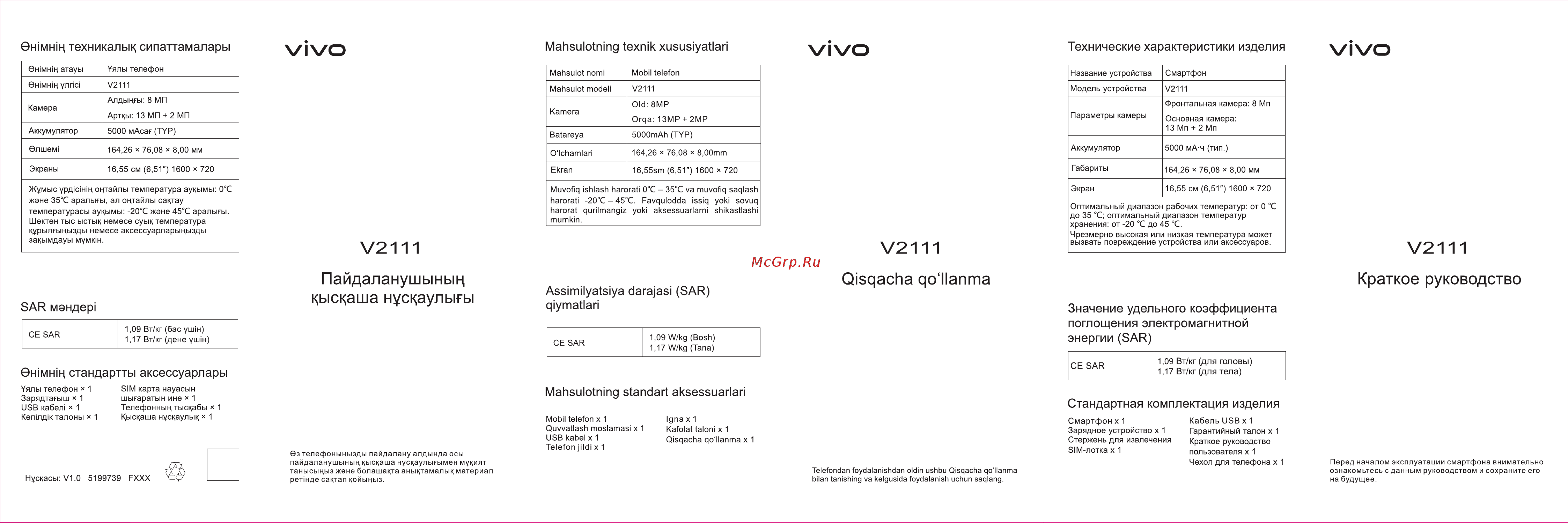 VIVO Y21 Бриллиантовое сияние (V2111) Инструкция по эксплуатации онлайн