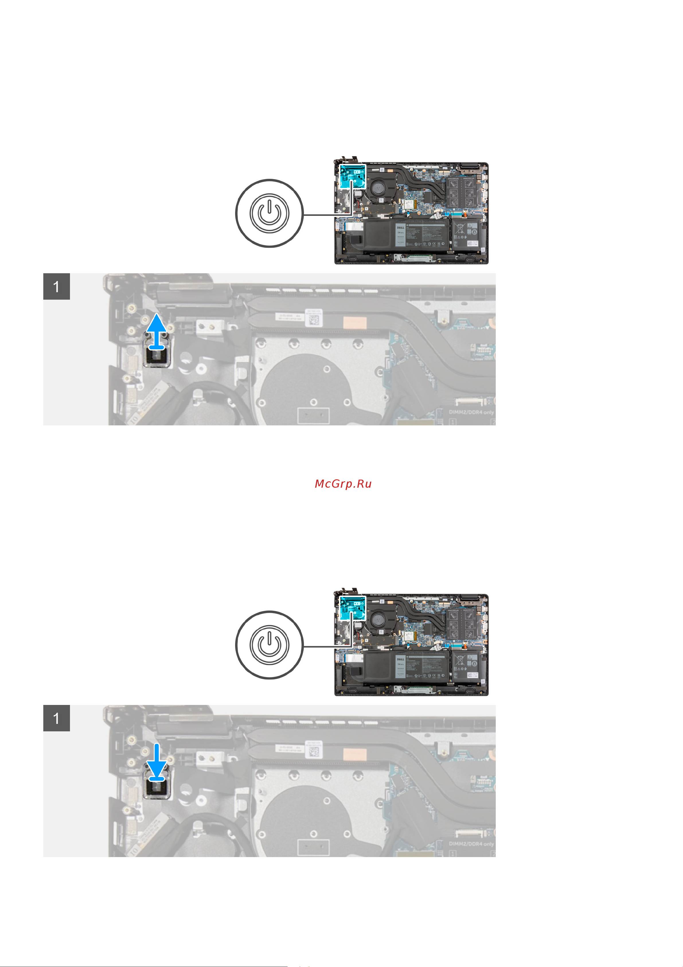 Dell Latitude 3520-2385 [69/129] Установка кнопки питания без сканера отпечатков пальцев