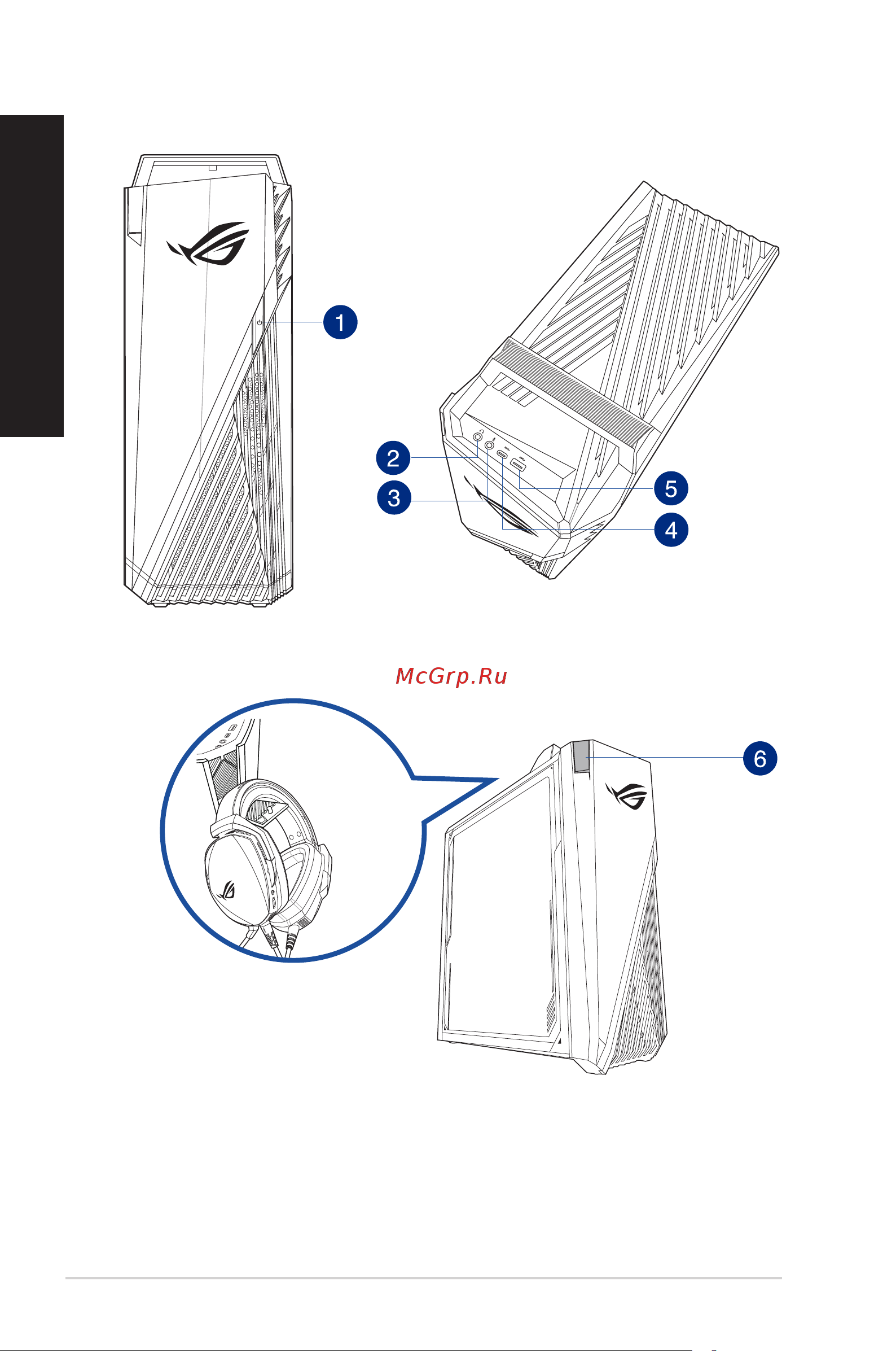 Asus ROG G15 Tower DT G15DK-R5600X0040 [14/47] Передняя и верхняя панели