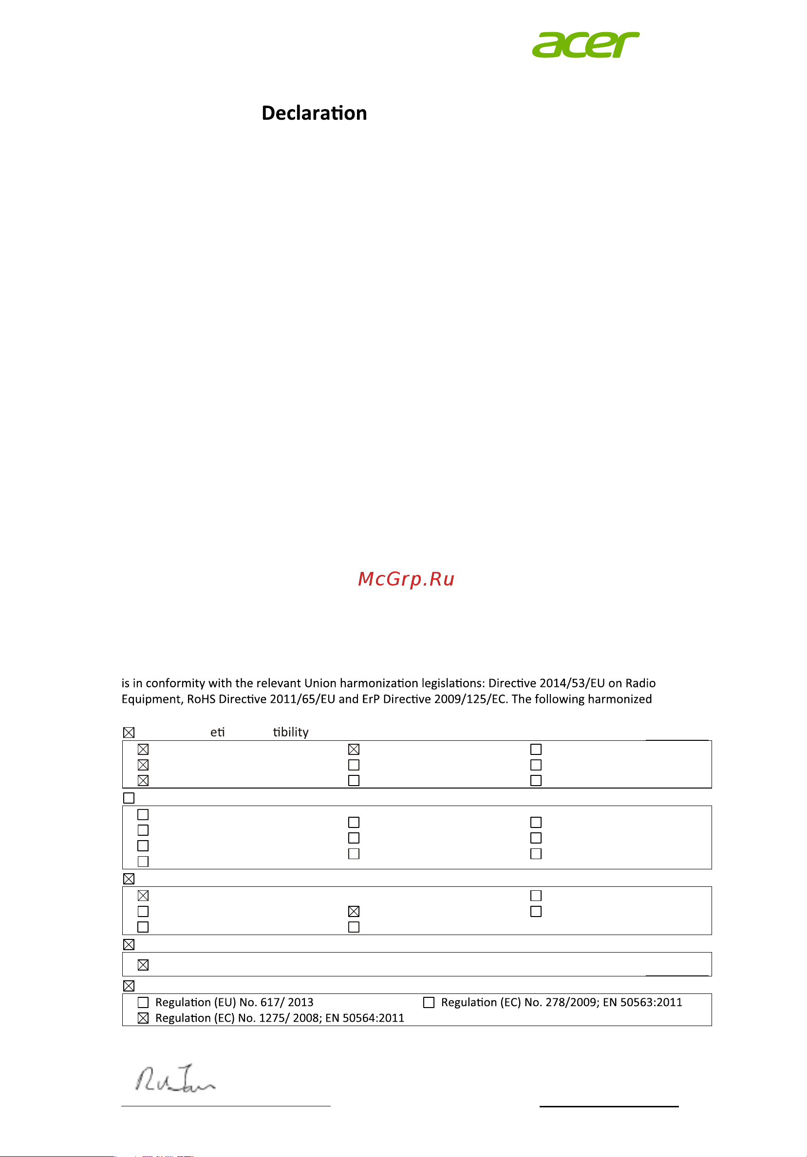 Acer X1228i (MR.JTV11.001) [97/99] Of conformity