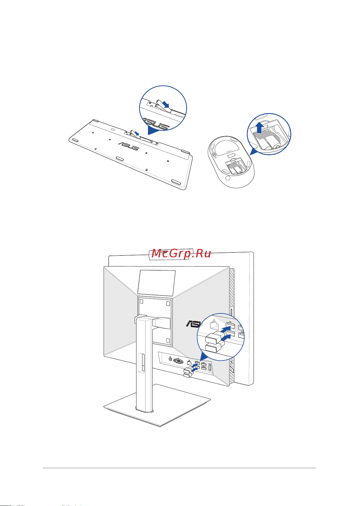 Asus ExpertCenter E5202WHAK-BA123M [28/76] Подключение беспроводной клавиатуры и мыши
