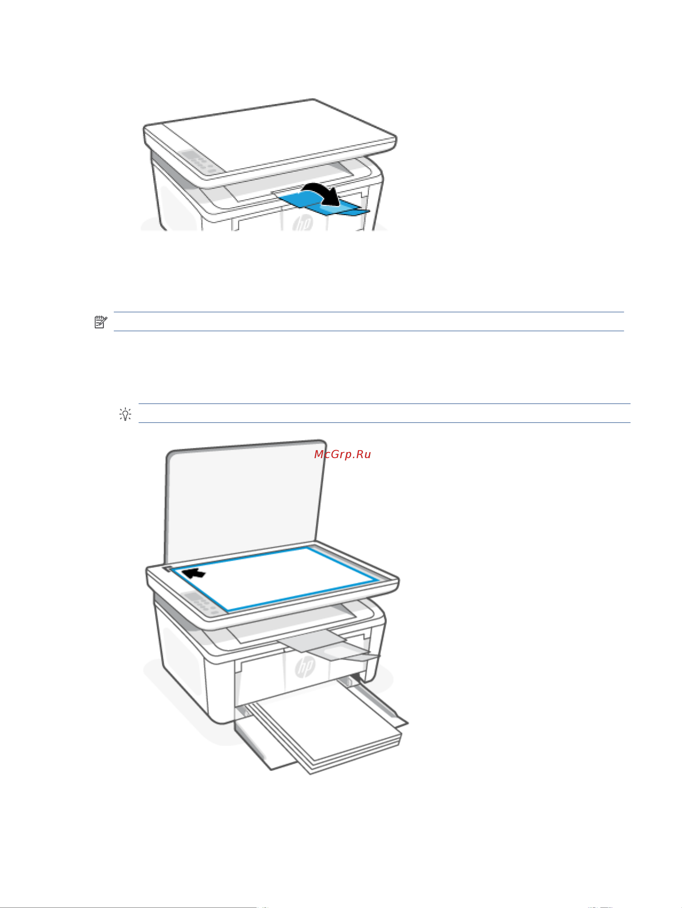HP LaserJet M141w (7MD74A) [24/123] Загрузка оригинала на стекло сканера