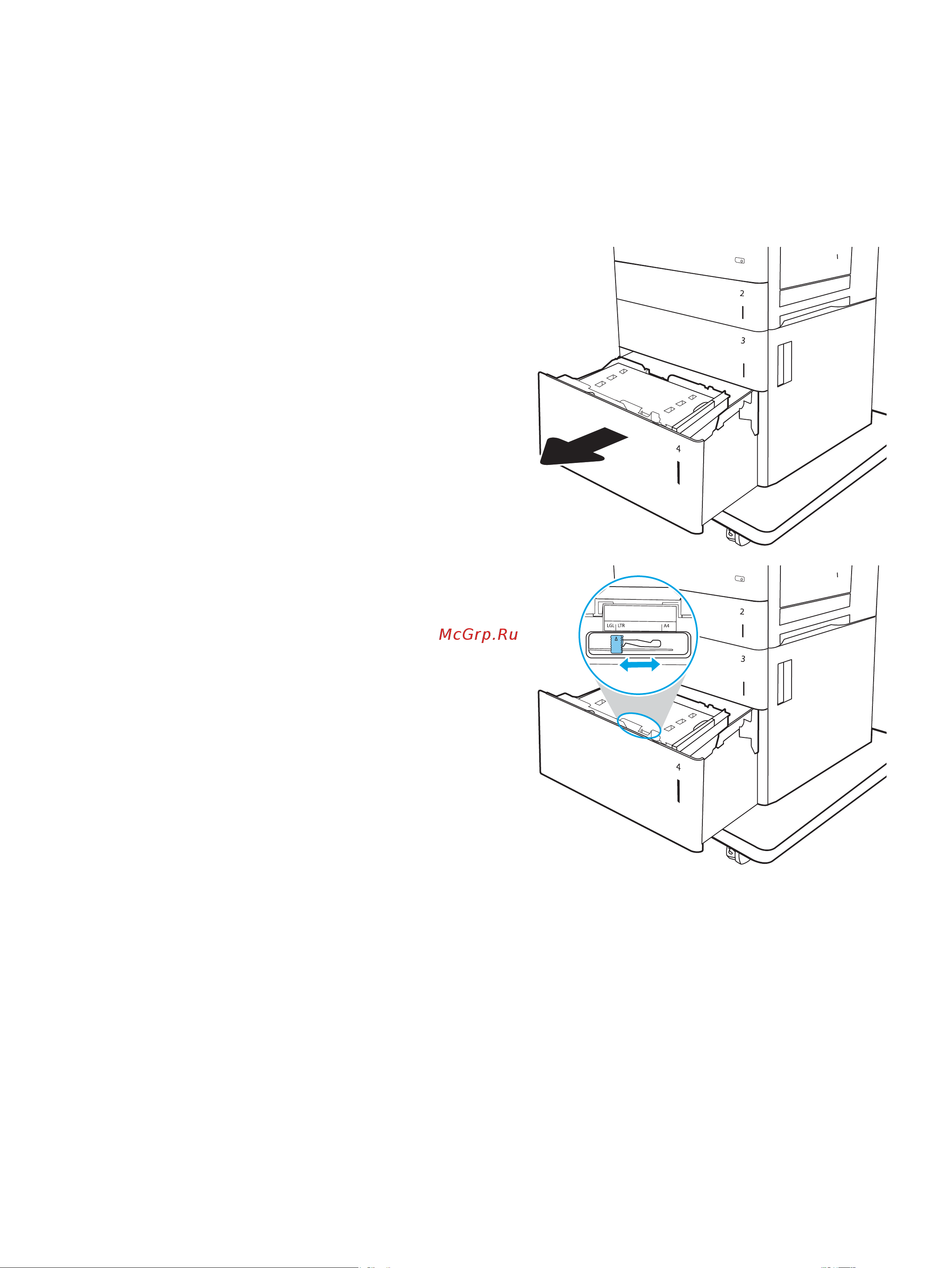 HP Color LaserJet Enterprise M653dn (J8A04A) [39/164] Загрузка входного лотка повышенной емкости на 2000 листов