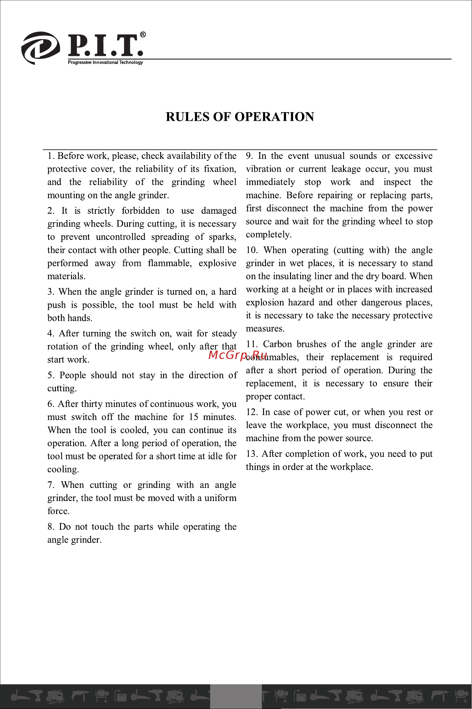 P.I.T. PWS125-C6 МАСТЕР [7/25] Rules of operation