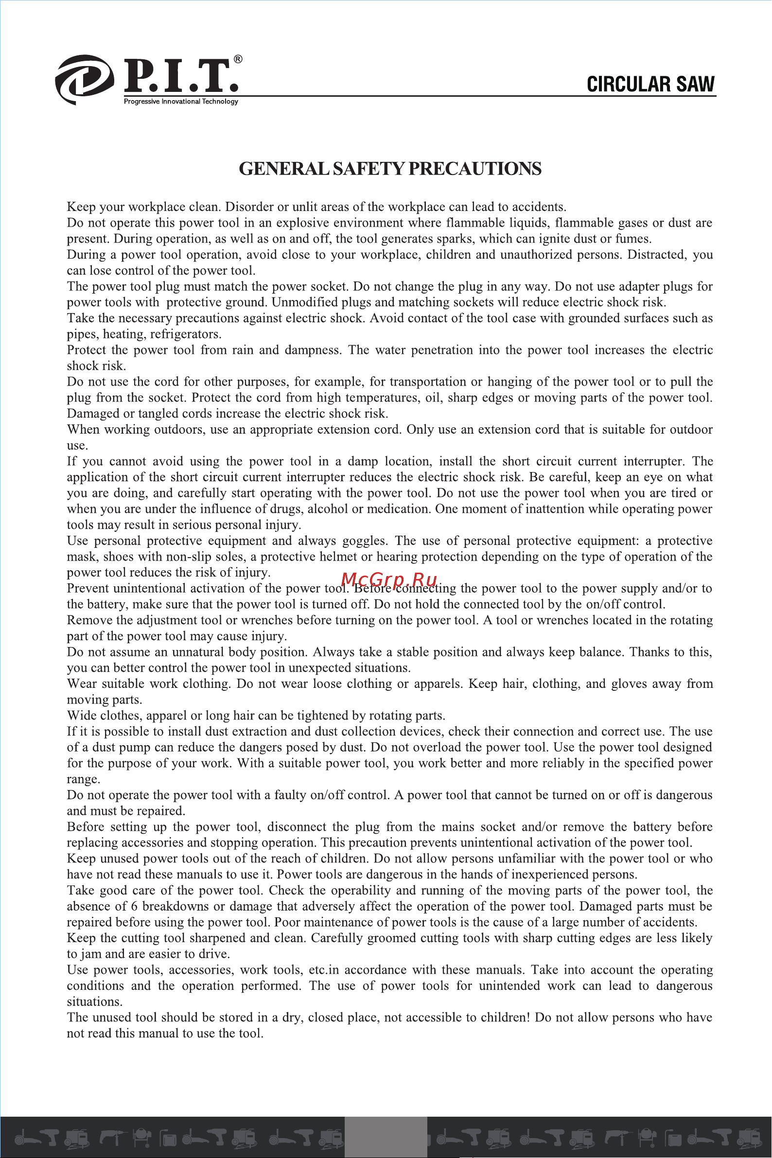 P.I.T. PKS185-C2 МАСТЕР [3/20] General safety precautions