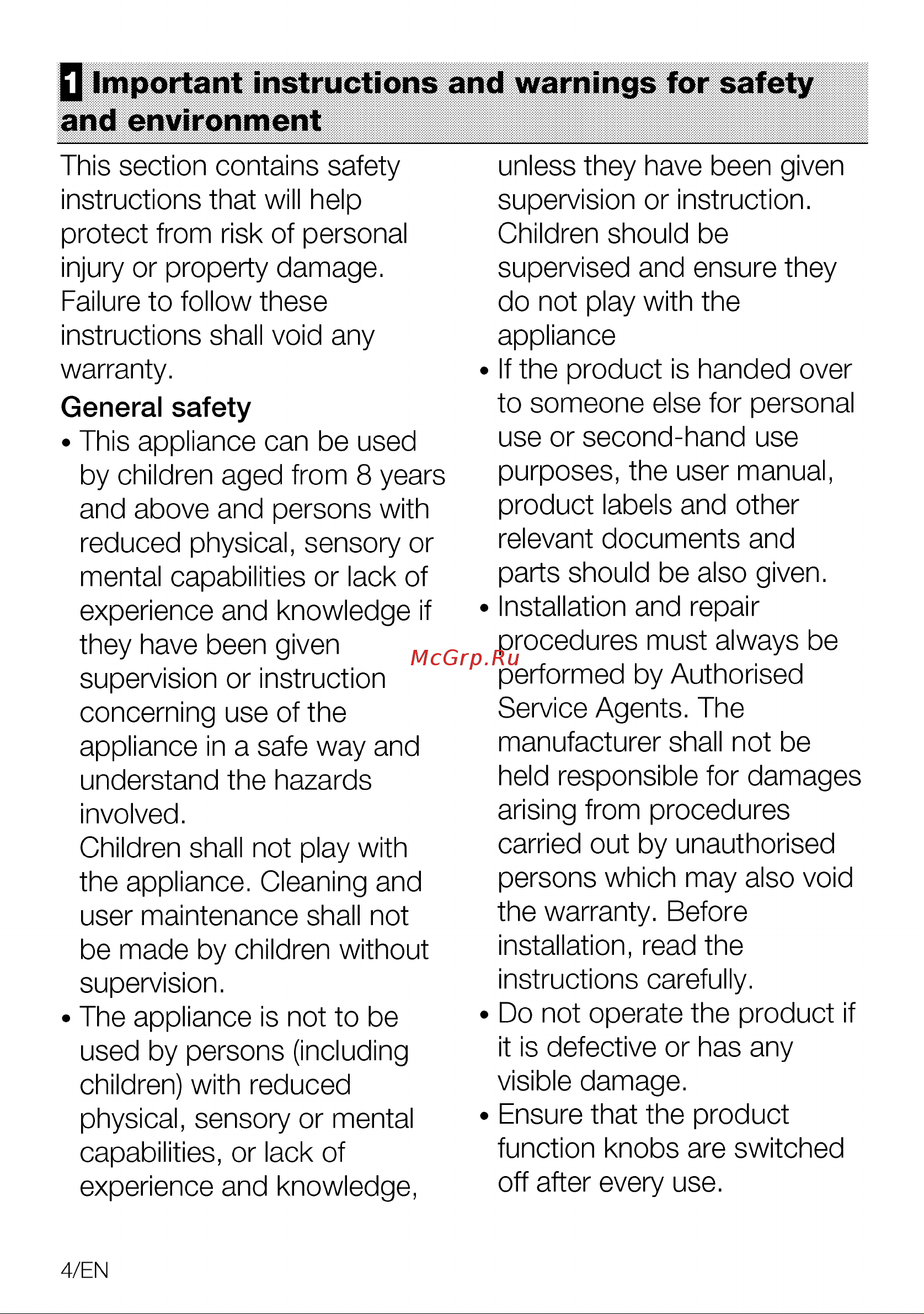 Grundig GIEV 613420 E [4/96] Q important instructions and warnings for safety and environment