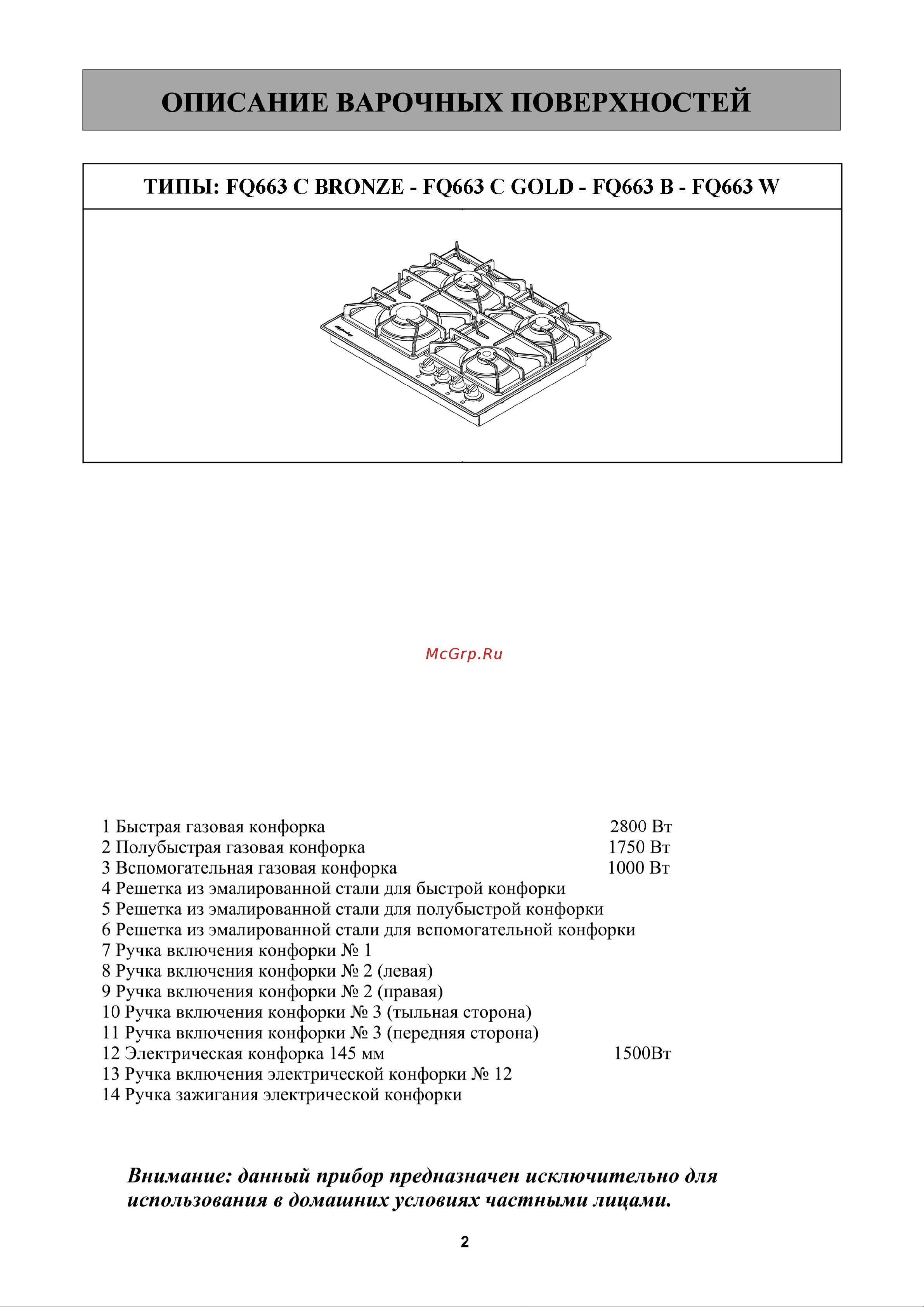Kuppersberg fq663 c bronze Руководство по эксплуатации онлайн [2/16] 156255
