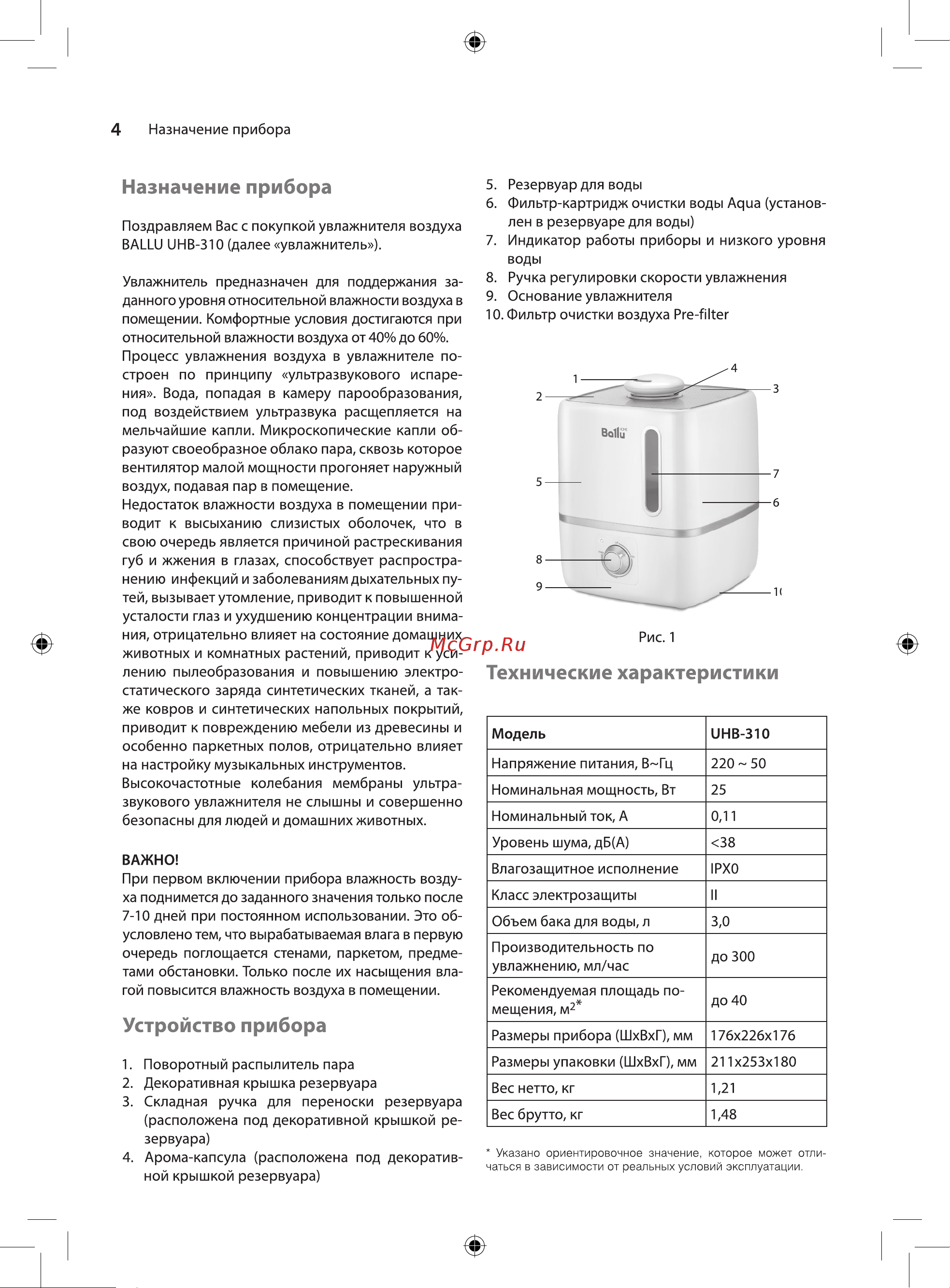 Ballu uhb-310 [4/16] Технические характеристики