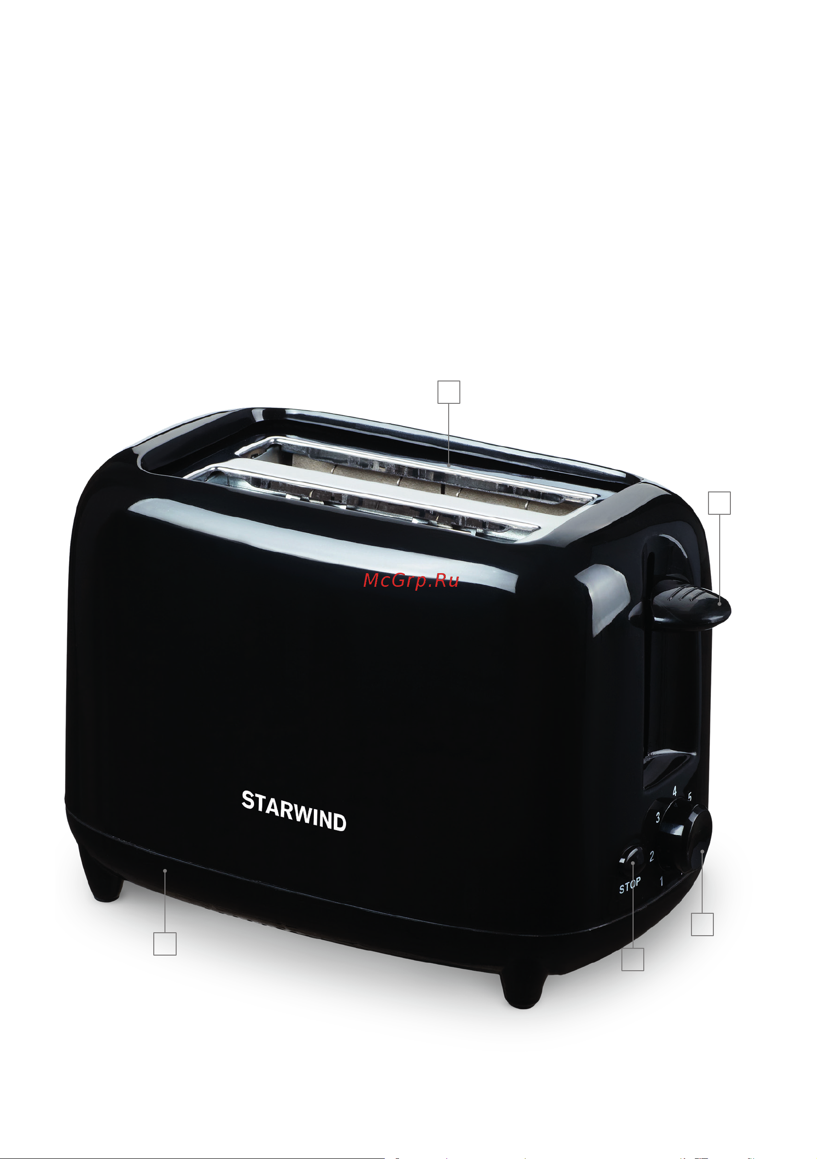 STARWIND ST7002 [2/10] Рычаг загрузки тостов 2 рабочая камера 3 поддон для сбора крошек 4 кнопка прекращения работы 5 регулятор мощности