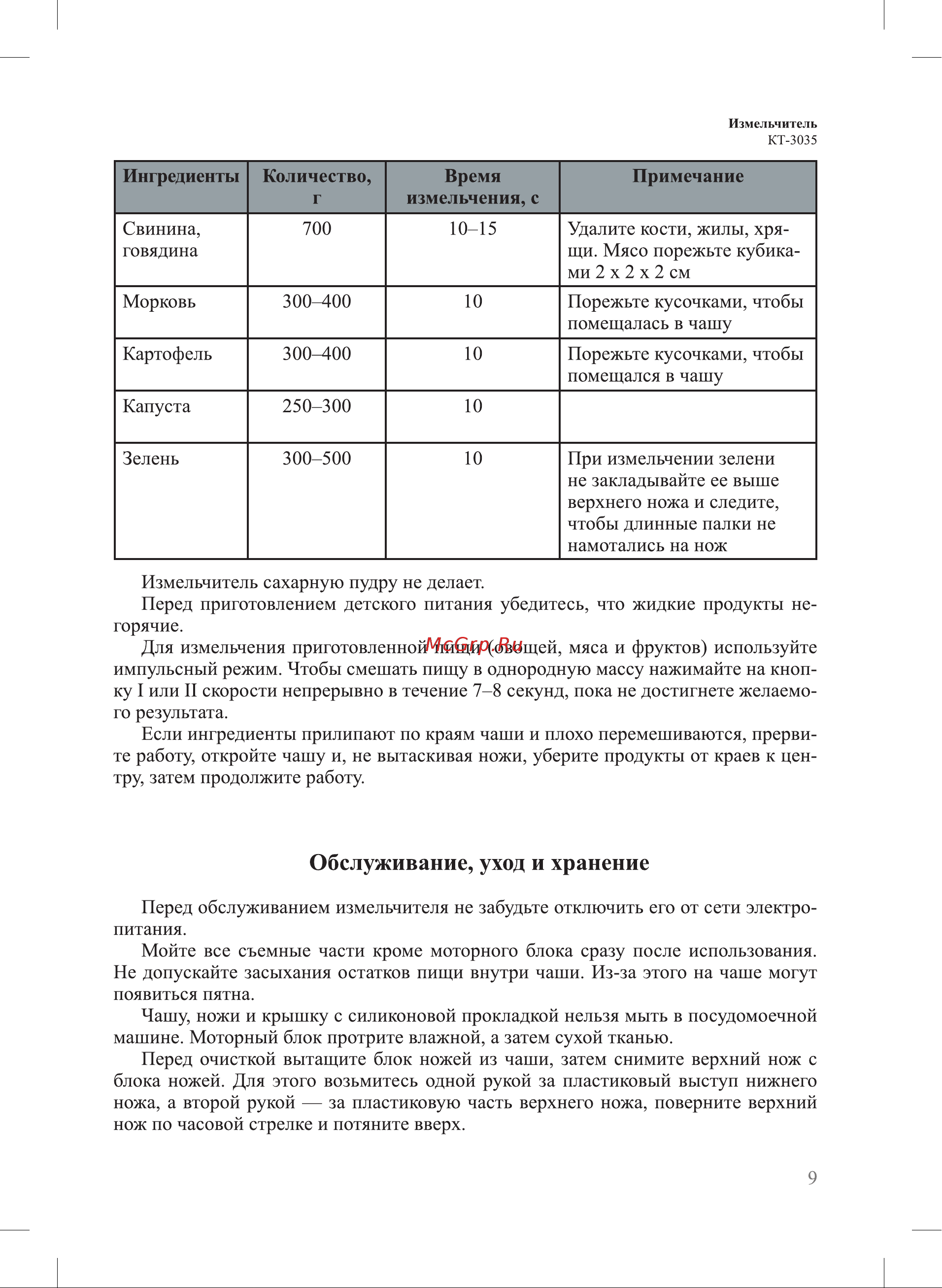 Kitfort КТ-3035 [9/16] Обслуживание уход и хранение