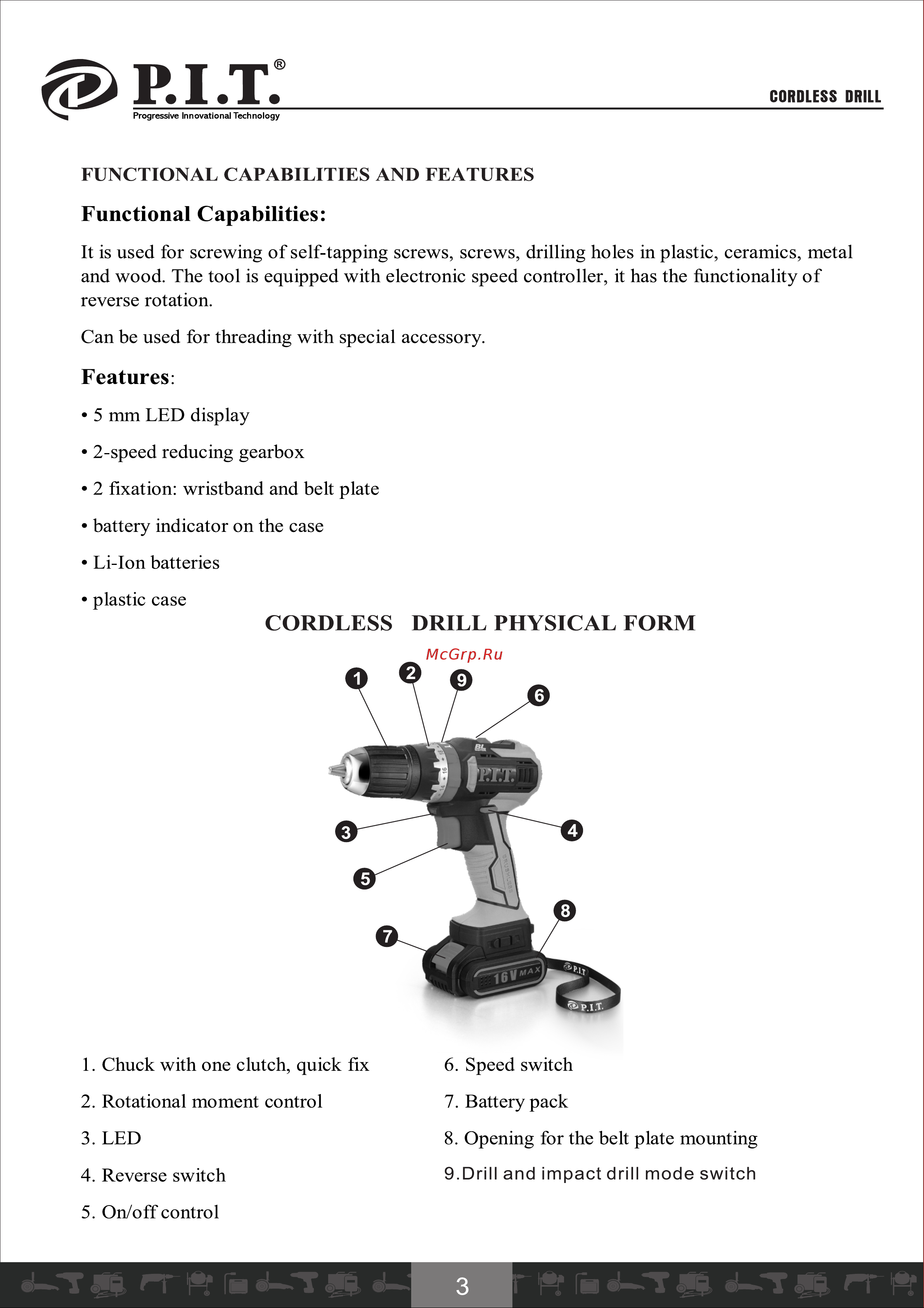 P.I.T. PID03002-16M2/BL [4/21] Cordless drill physical form