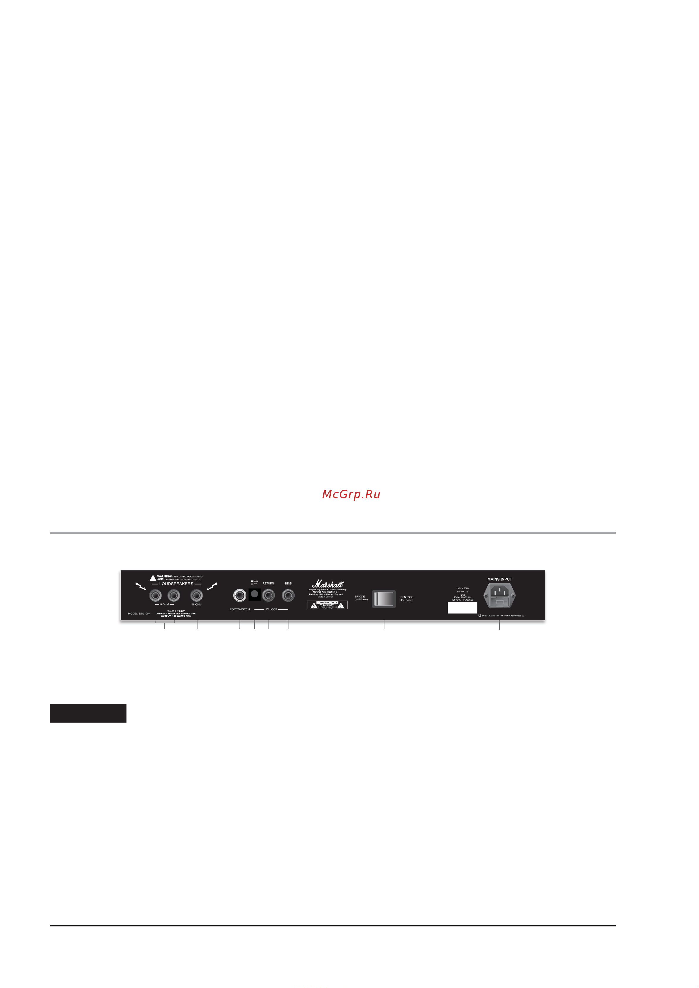 Marshall DSL100H [10/12] Регуляторы и переключатели тыльной панели