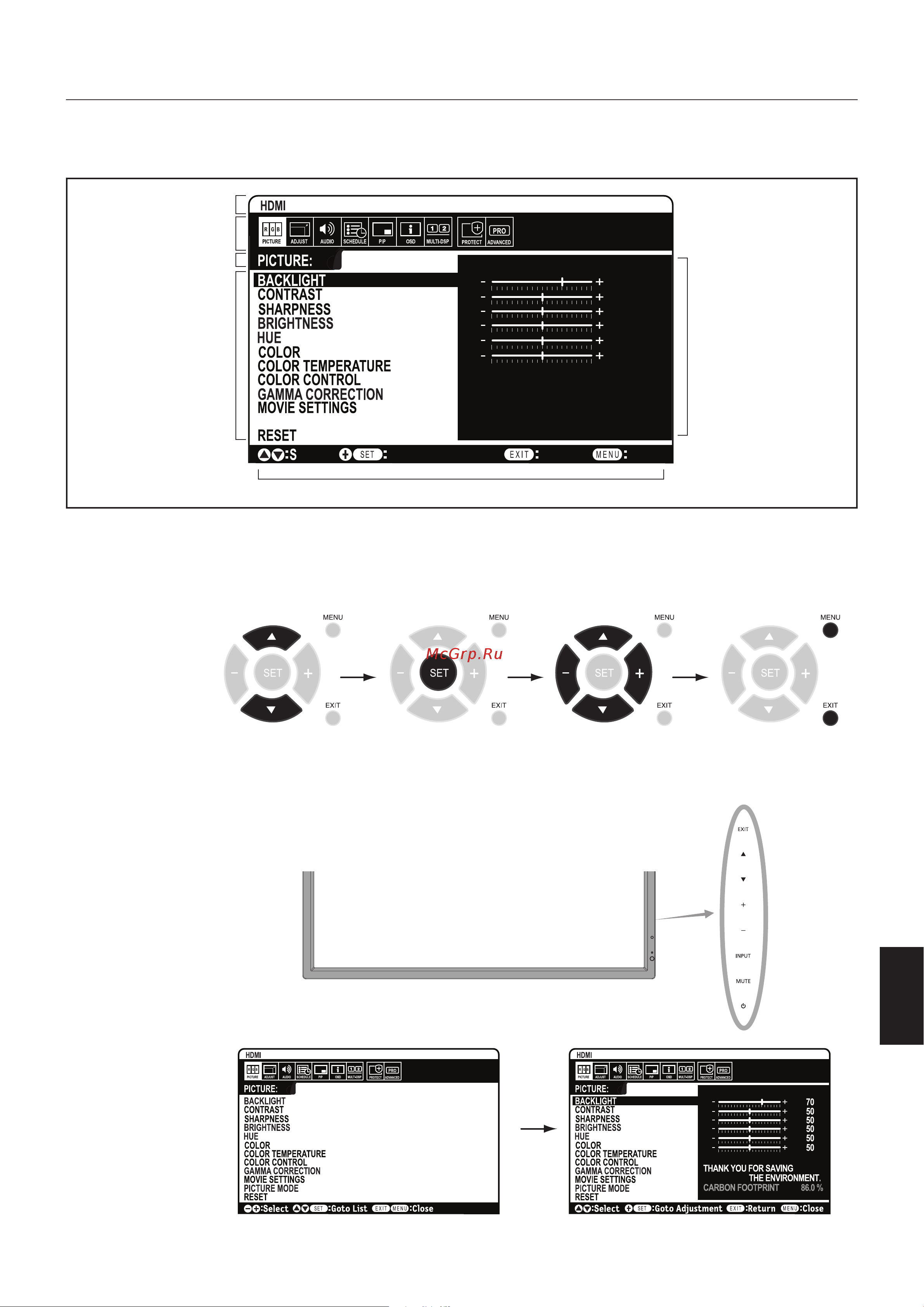 Nec MultiSync V323-3 PG [21/44] Элементы экранного меню on screen display