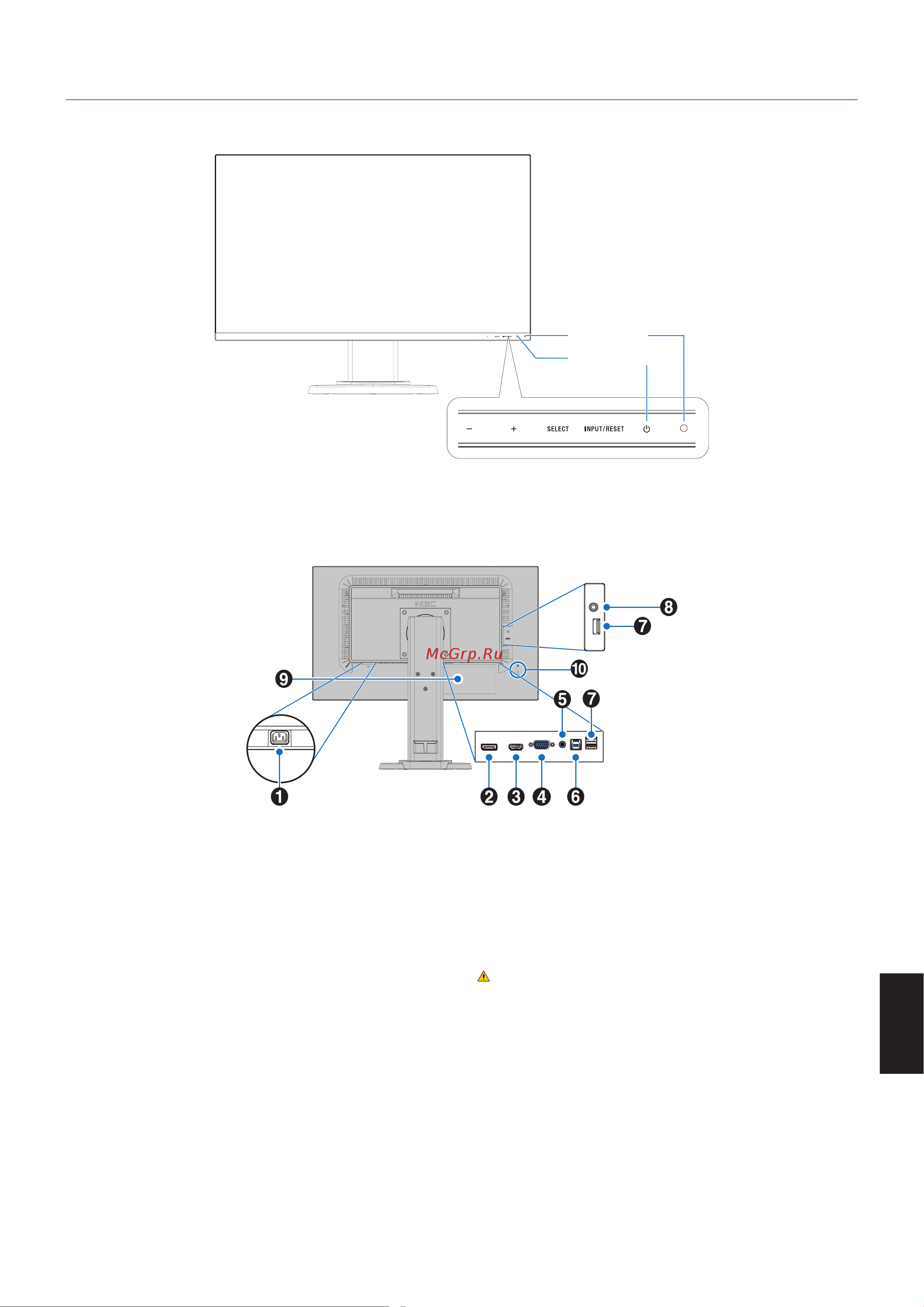 Nec MultiSync E242N-BK [11/27] Аазвание компонентов и их функции