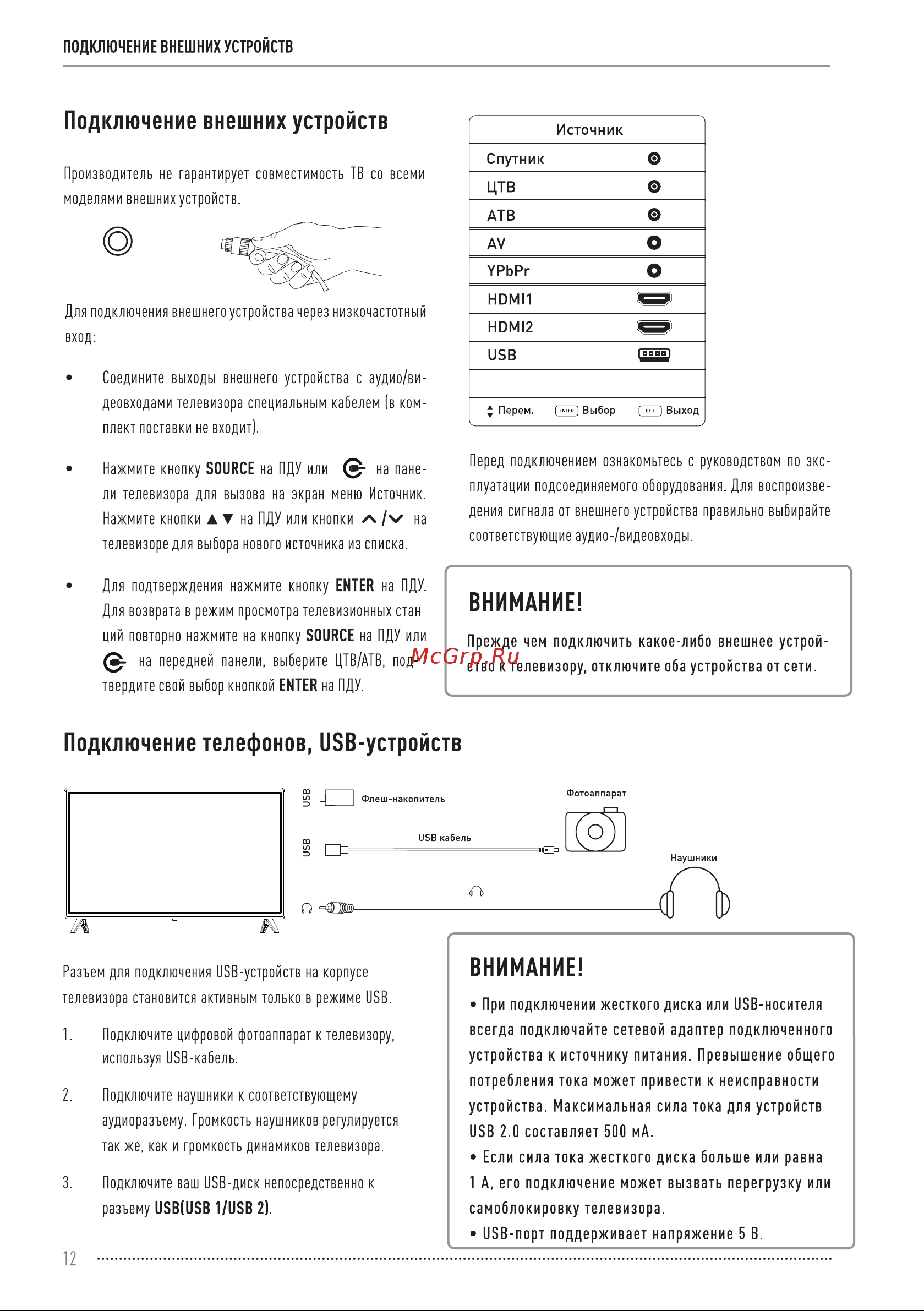 Vekta LD-32SR5115BT [12/44] Подключение внешних устройств