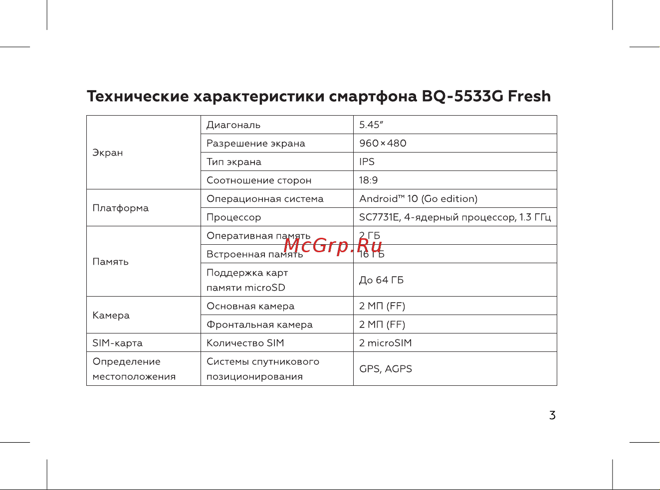 BQ 737518 [5/72] Технические характеристики смартфона bq 5533g fresh