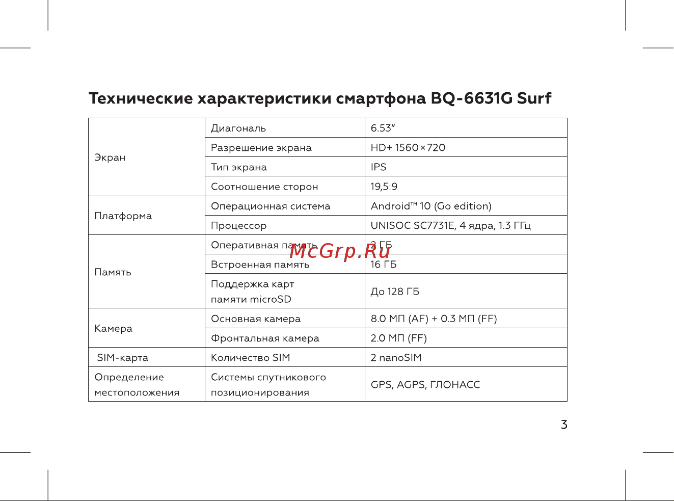 BQ 6631G Surf [5/72] Технические характеристики смартфона bq 6631g surf