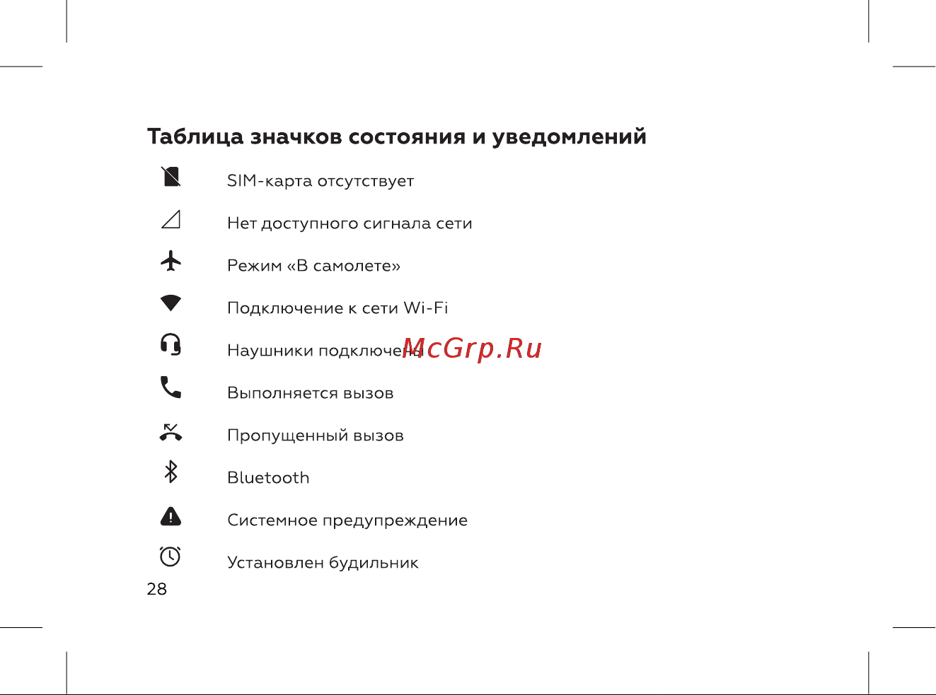 BQ 737532 [30/72] Таблица значков состояния и уведомлений