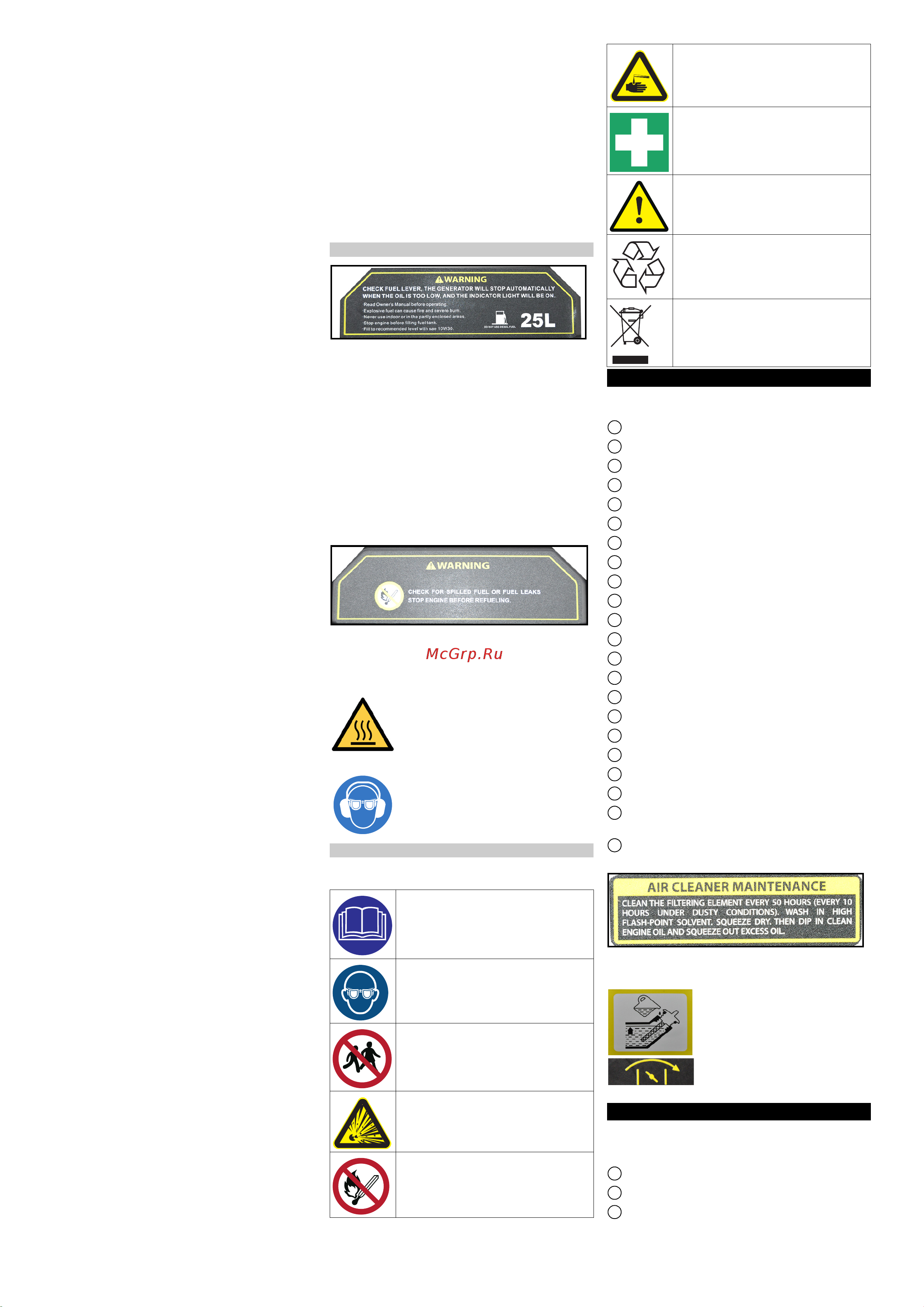Karcher PGG 3/1 [8/104] Symbols on the device