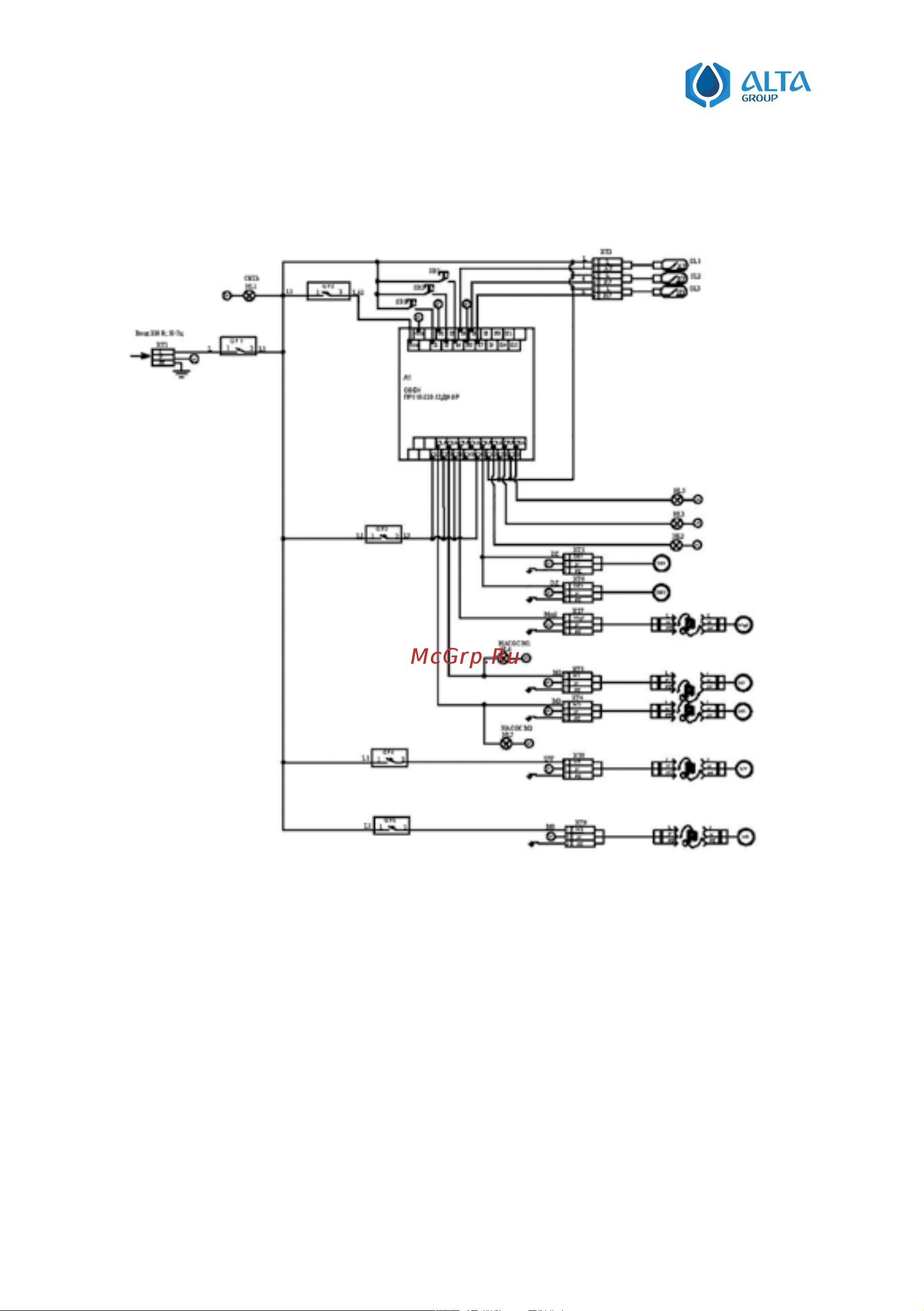 Alta Bio 3 [38/64] Для станций alta bio 7 uv и alta bio 10 uv кабель внешнего электропитания заводится в шкаф управления станции через гермоввод расположенный на корпусе шкафа подключе ние производить...