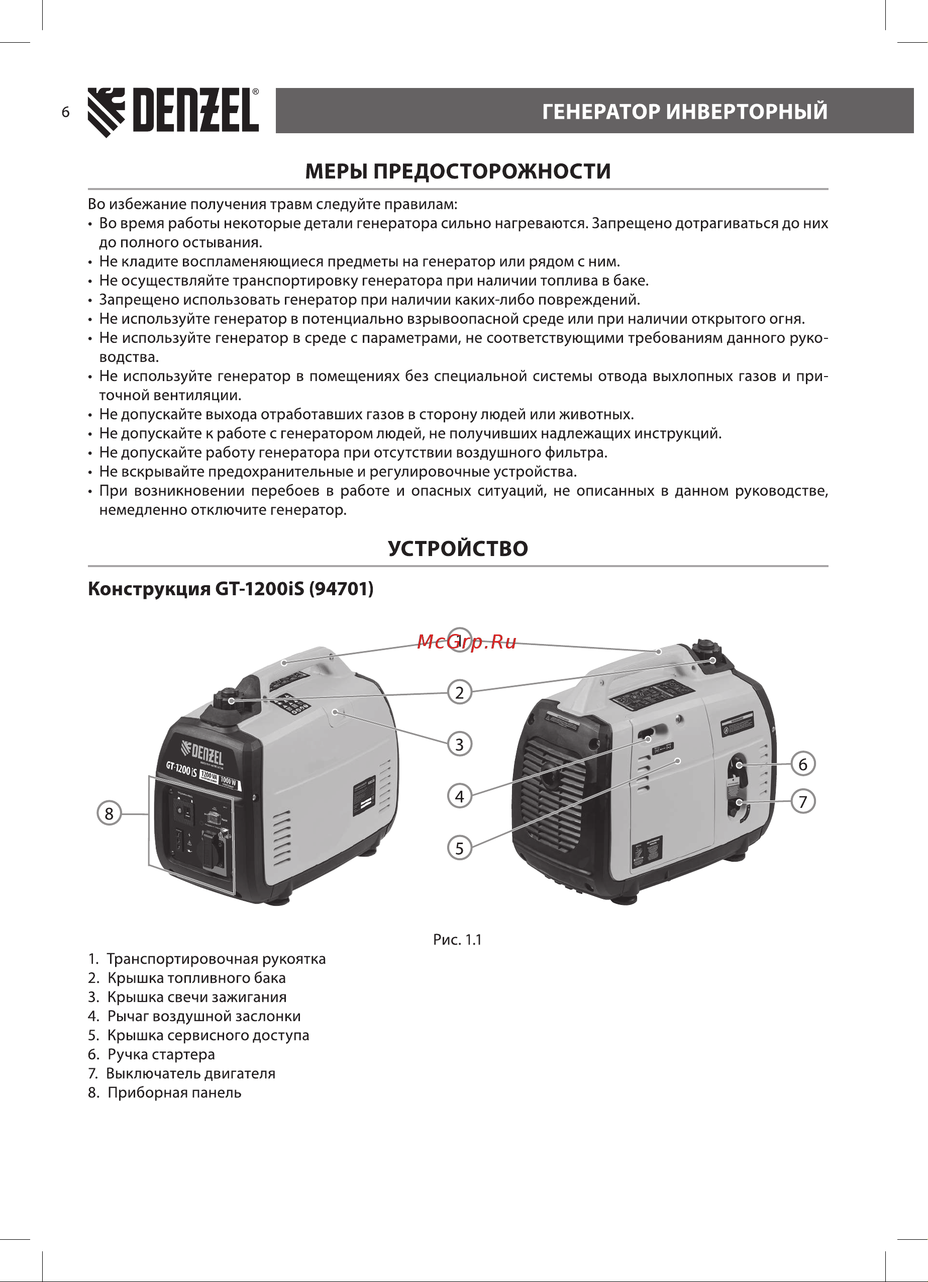 Denzel GT-2200iS 2,2 кВт, 230 В, бак 4 л 94702 [6/28] Конструкция ст 1200 5 94701