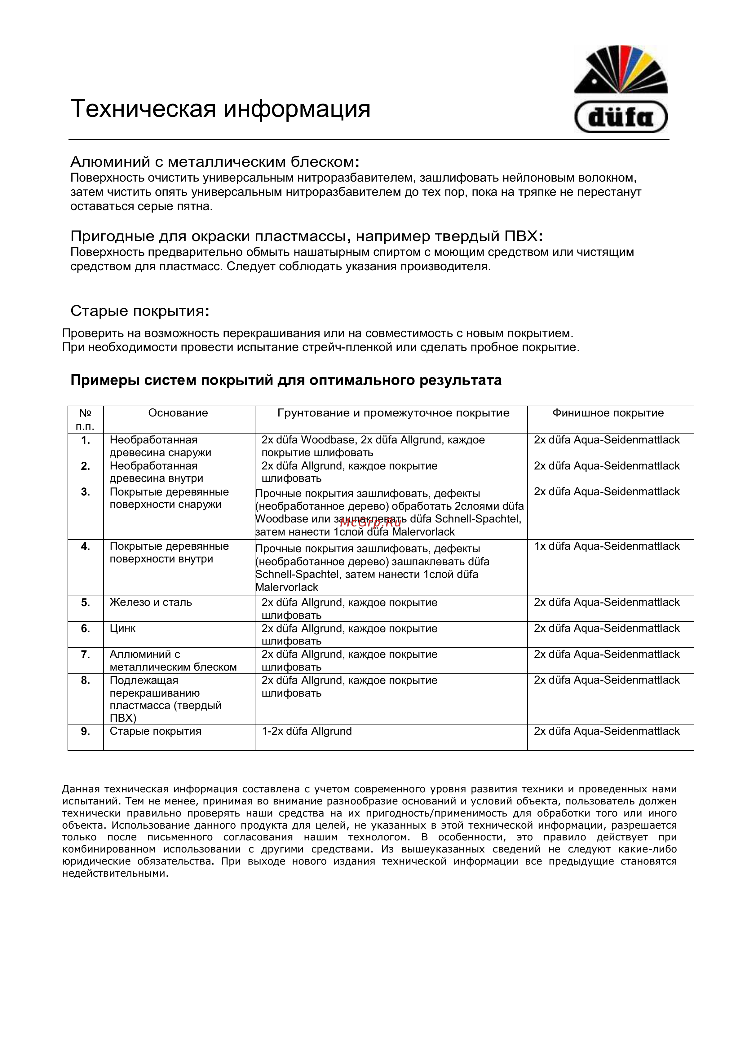 DUFA Aqua-Seidenmattlack белая 2,5 л [4/4] Техническая информация