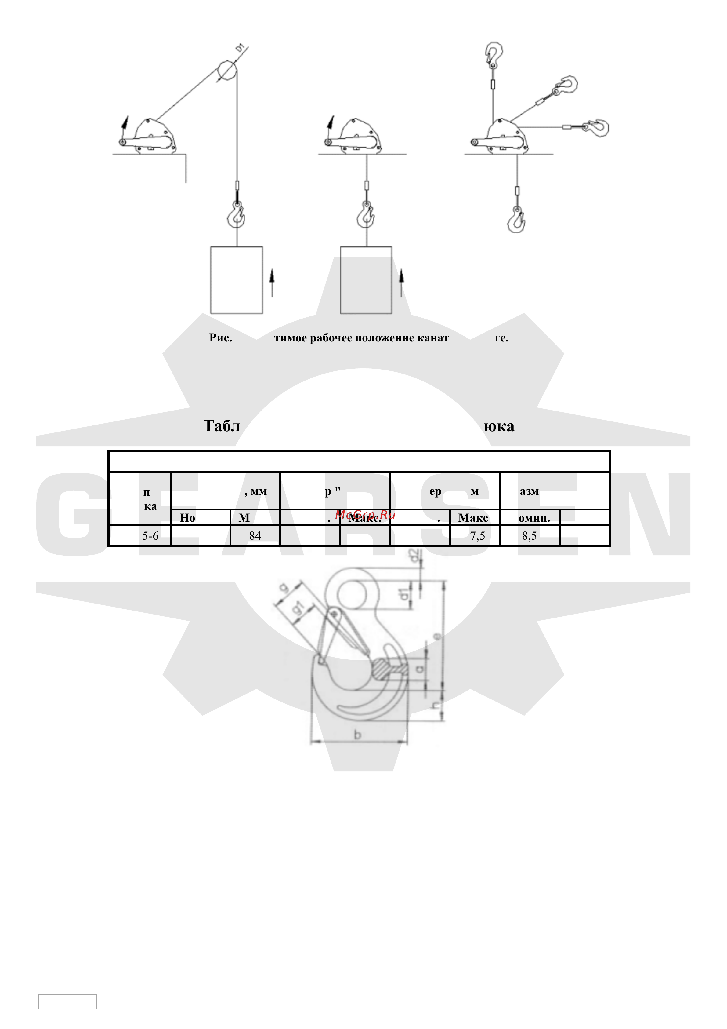 GEARSEN FD-500, 544кг, лента 10м (GFDL 0510) [5/9] Таблица для оценки деформации крюка