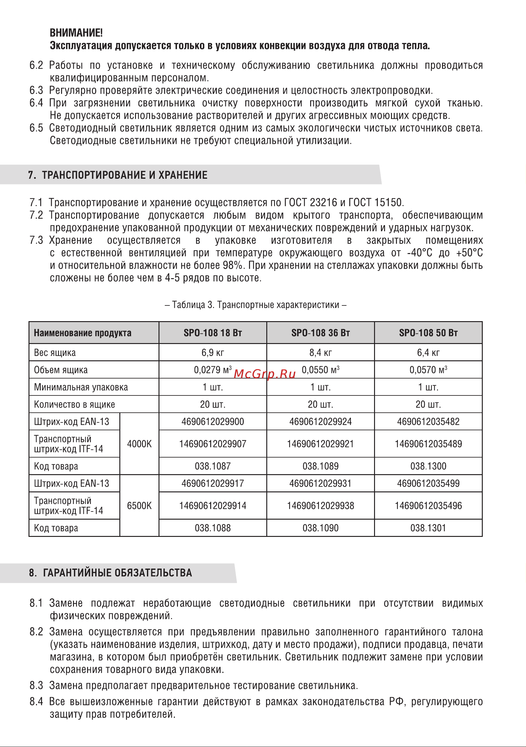 IN HOME SPO-108 6500К (4690612029917) [3/4] Работы по установке и техническому обслуживанию светильника должны проводиться