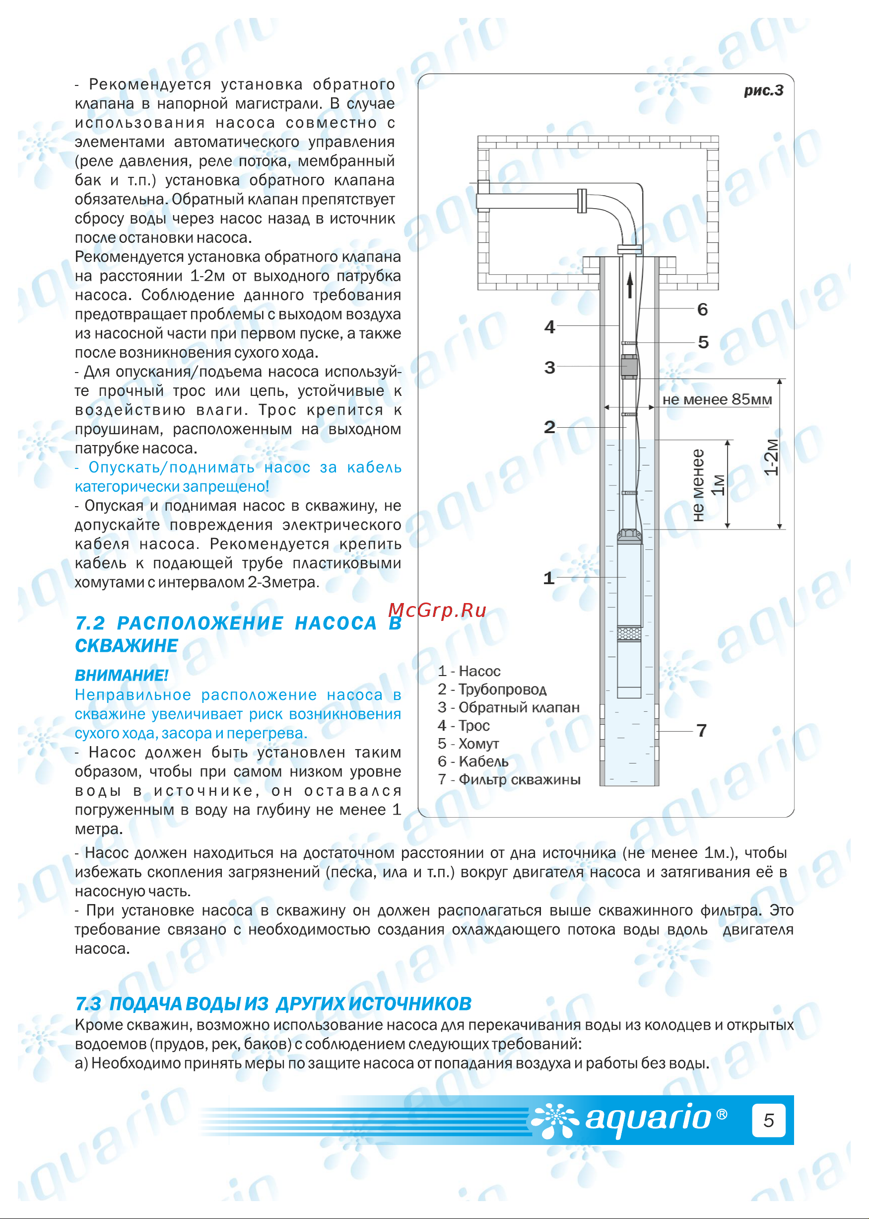 Aquario ASP1E-100-75 3200 [7/16] Расположение насоса в