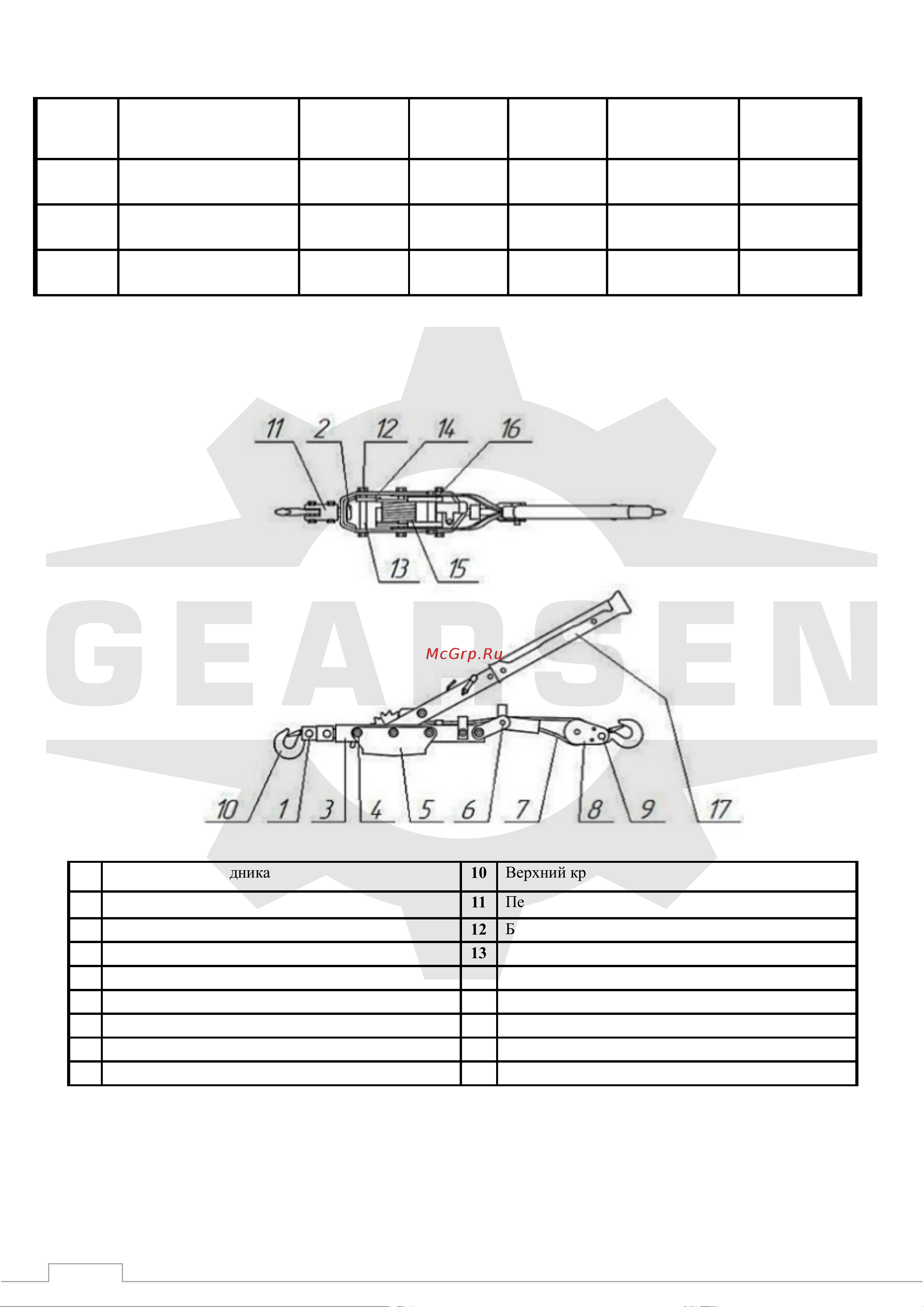 GEARSEN GL 2т, канат 3м (GGL 2) [4/6] Технические характеристики