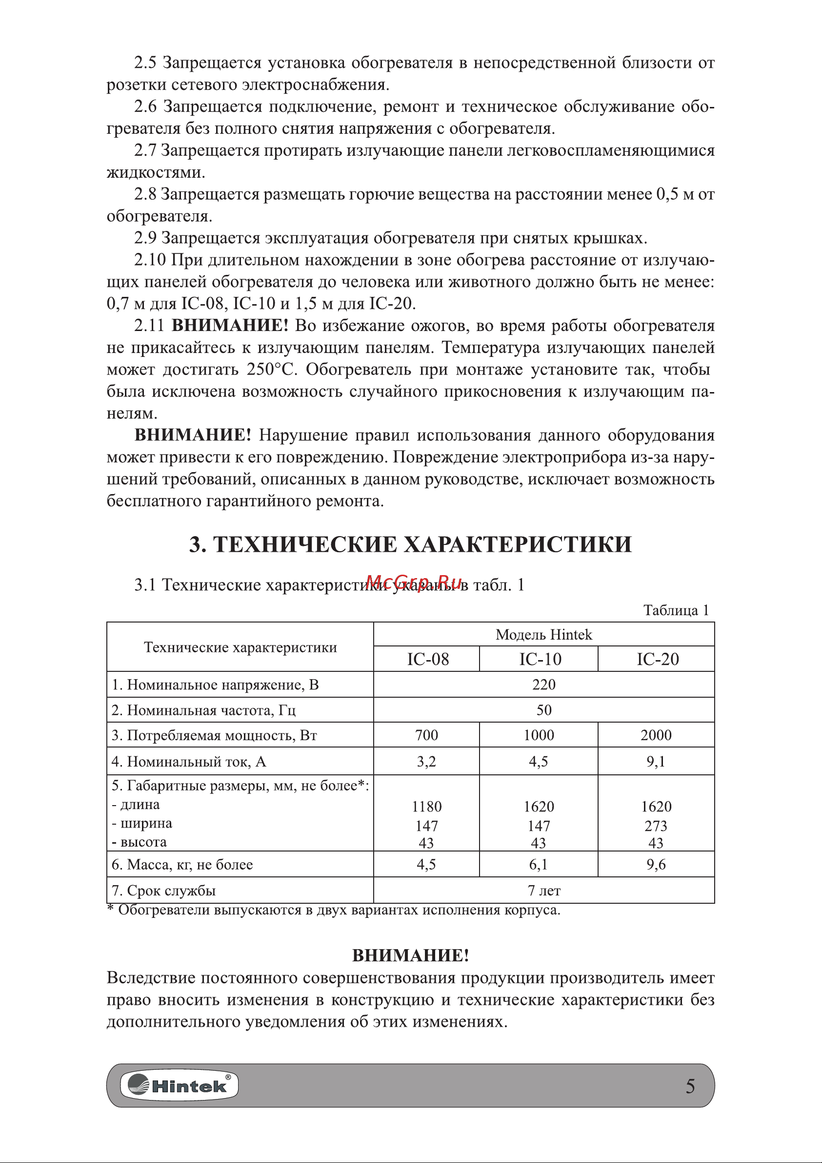 Hintek IC-10 [5/16] Запрещается подключение ремонт и техническое обслуживание обо