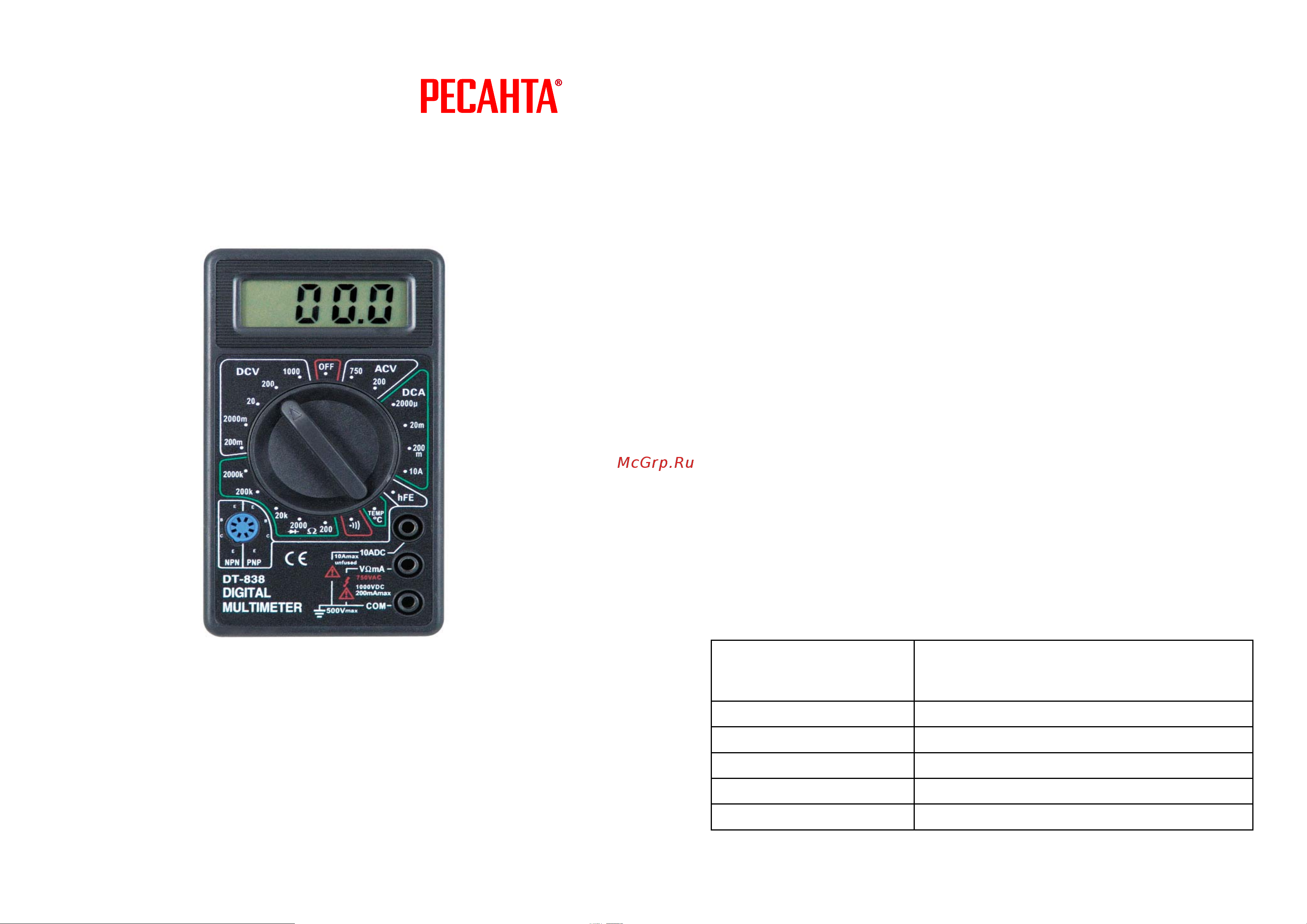 TEK Ресанта DT 838 Инструкция по эксплуатации онлайн