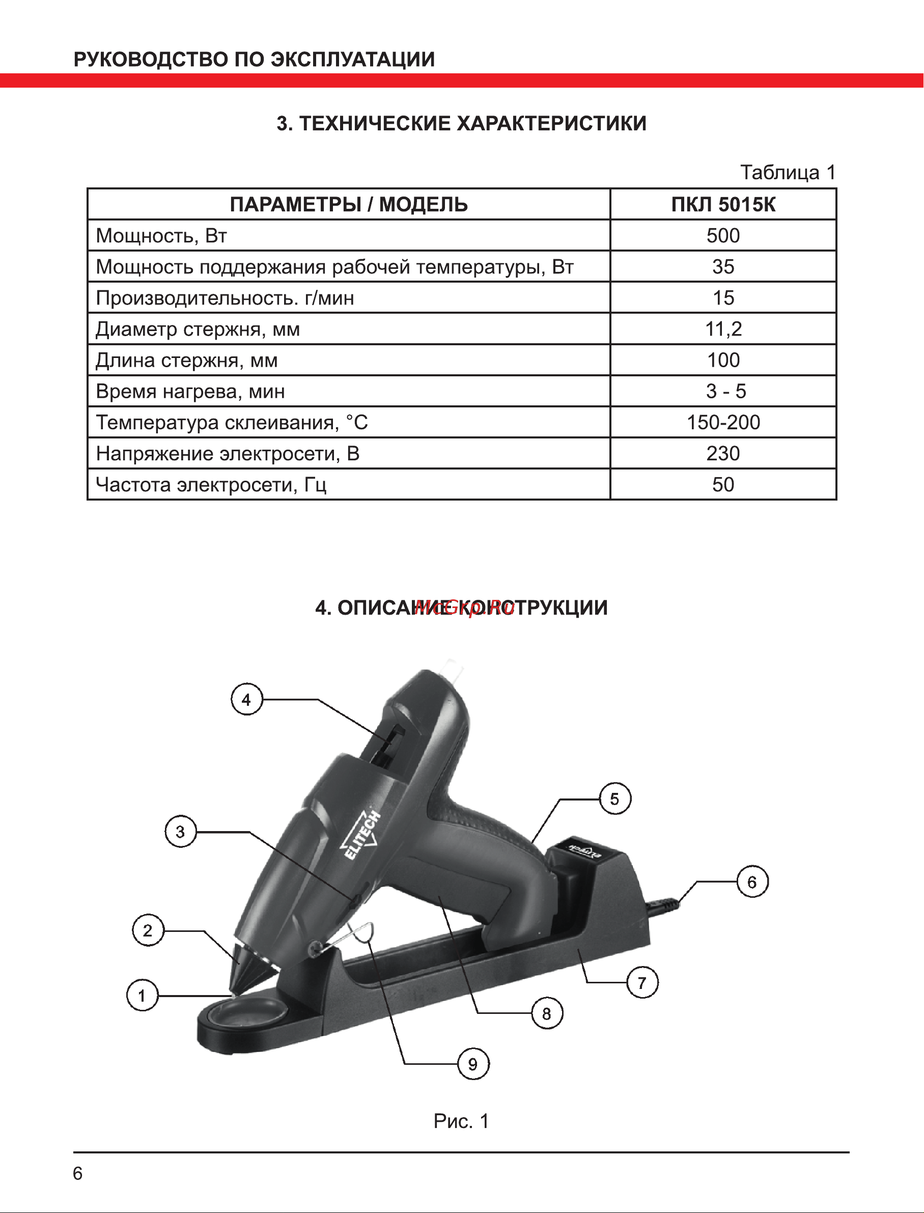 Elitech ПКЛ 5015К 185682 Инструкция по эксплуатации онлайн [6/12] 813796