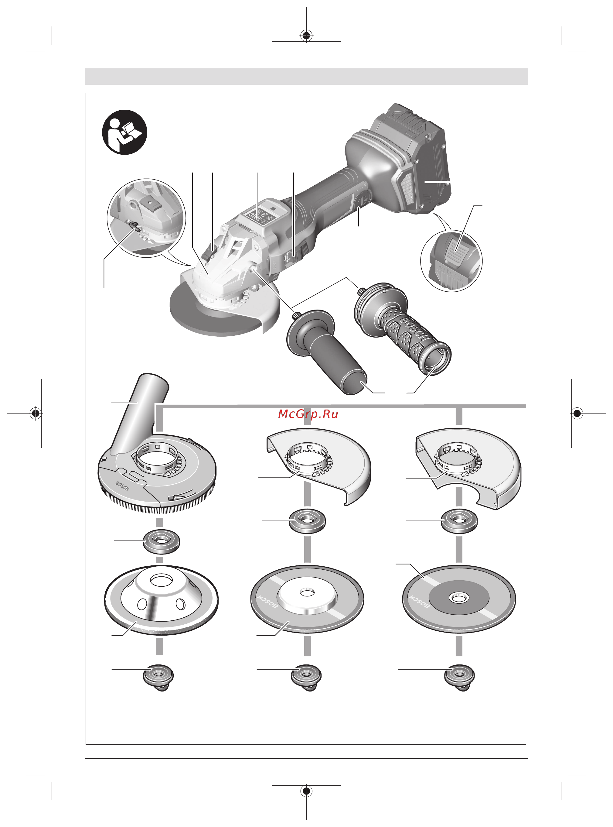 Bosch GWS 18V-15 SC (06019H6100) без акк. и з.у Инструкция по эксплуатации онлайн [4/455] 672576