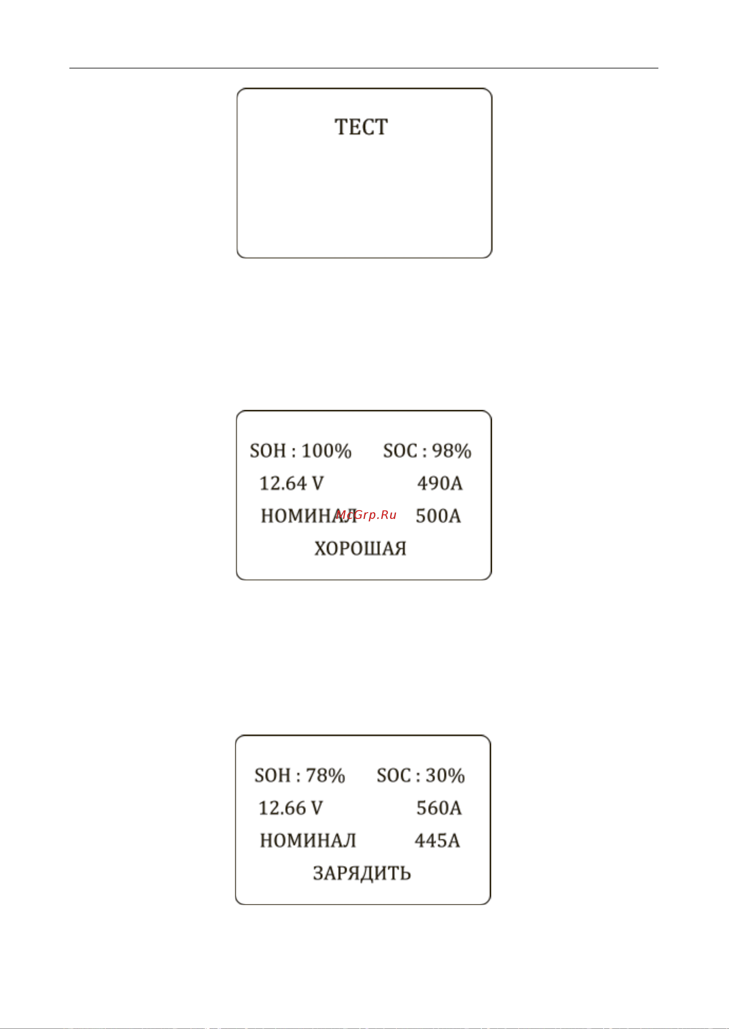 iCartool IC-500, АКБ 12/24В, до 2000А, тест системы пуска и зарядки, вольтметр, съемные кабели, принтер [17/35] Результаты тестирования акб