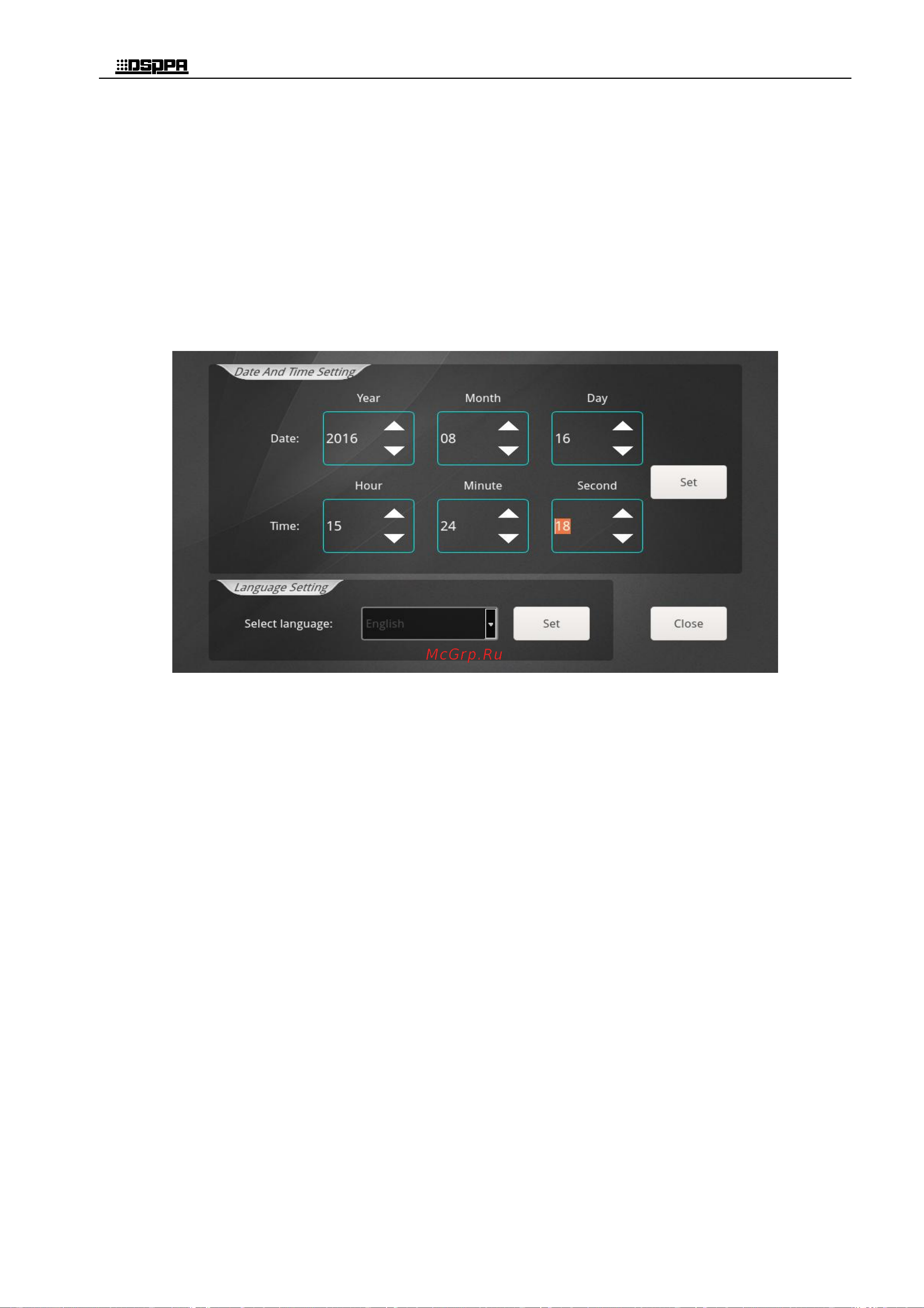 Dsppa MAG-808R [15/31] B настройки даты времени и языка интерфейса time language setting